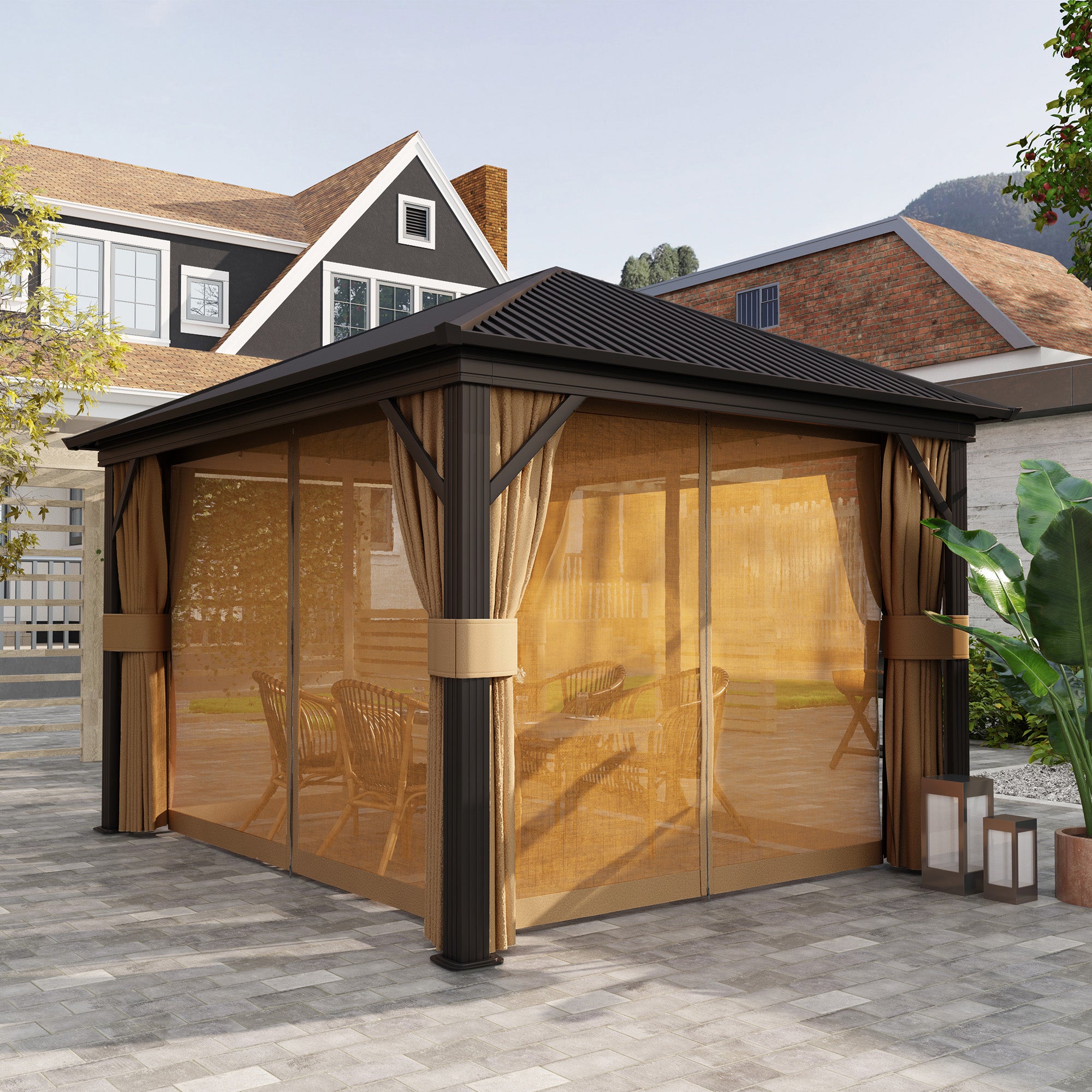 Outsunny 3.6 x 3(m) Aluminium Frame Hardtop Gazebo, with Accessories - North Peak Garden Furniture