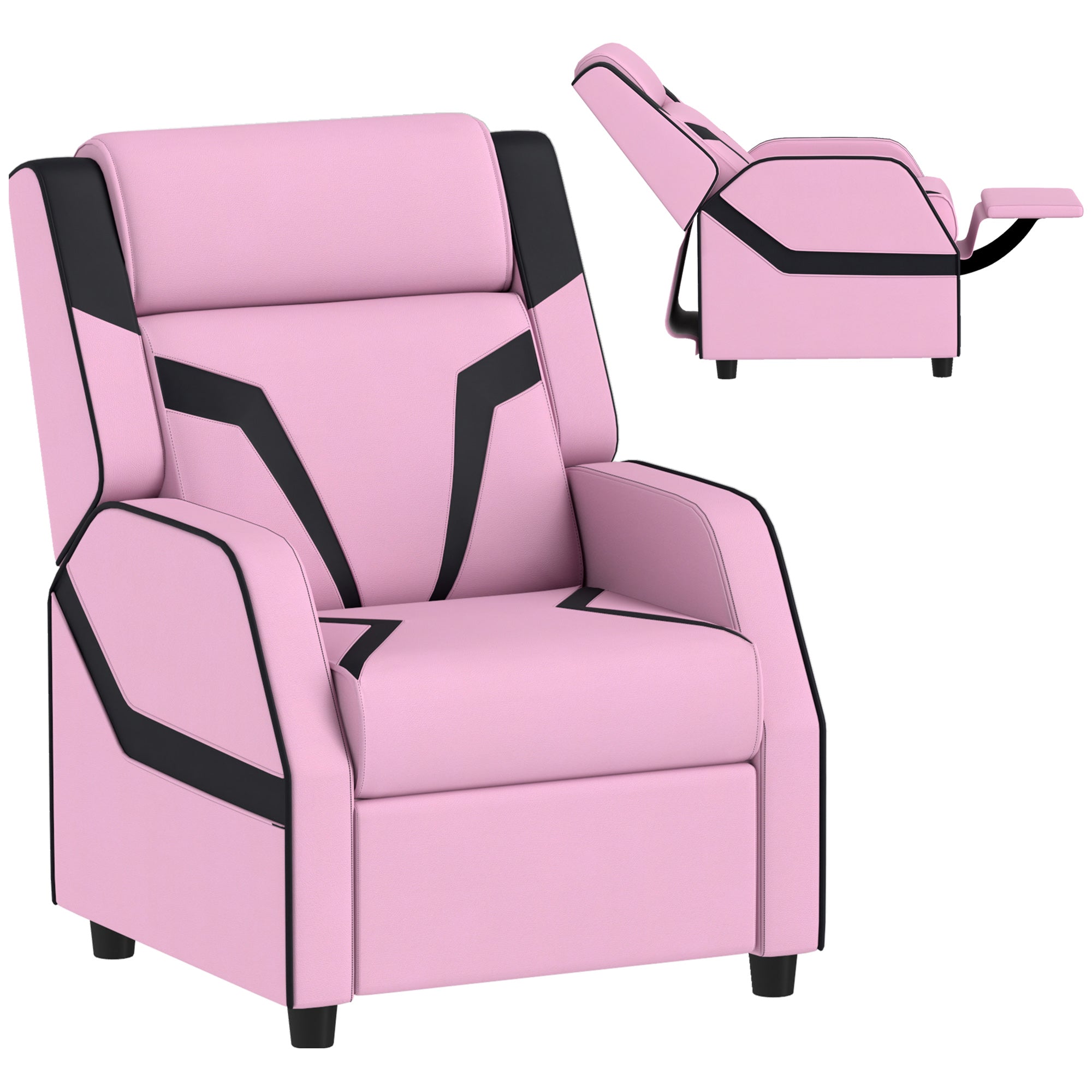 AIYAPLAY 2 in 1 Kids Chair Recliner with Backrest, Armrest, Footrest, PU Leather, for 3-9 Years Old, Pink - North Peak Garden Furniture
