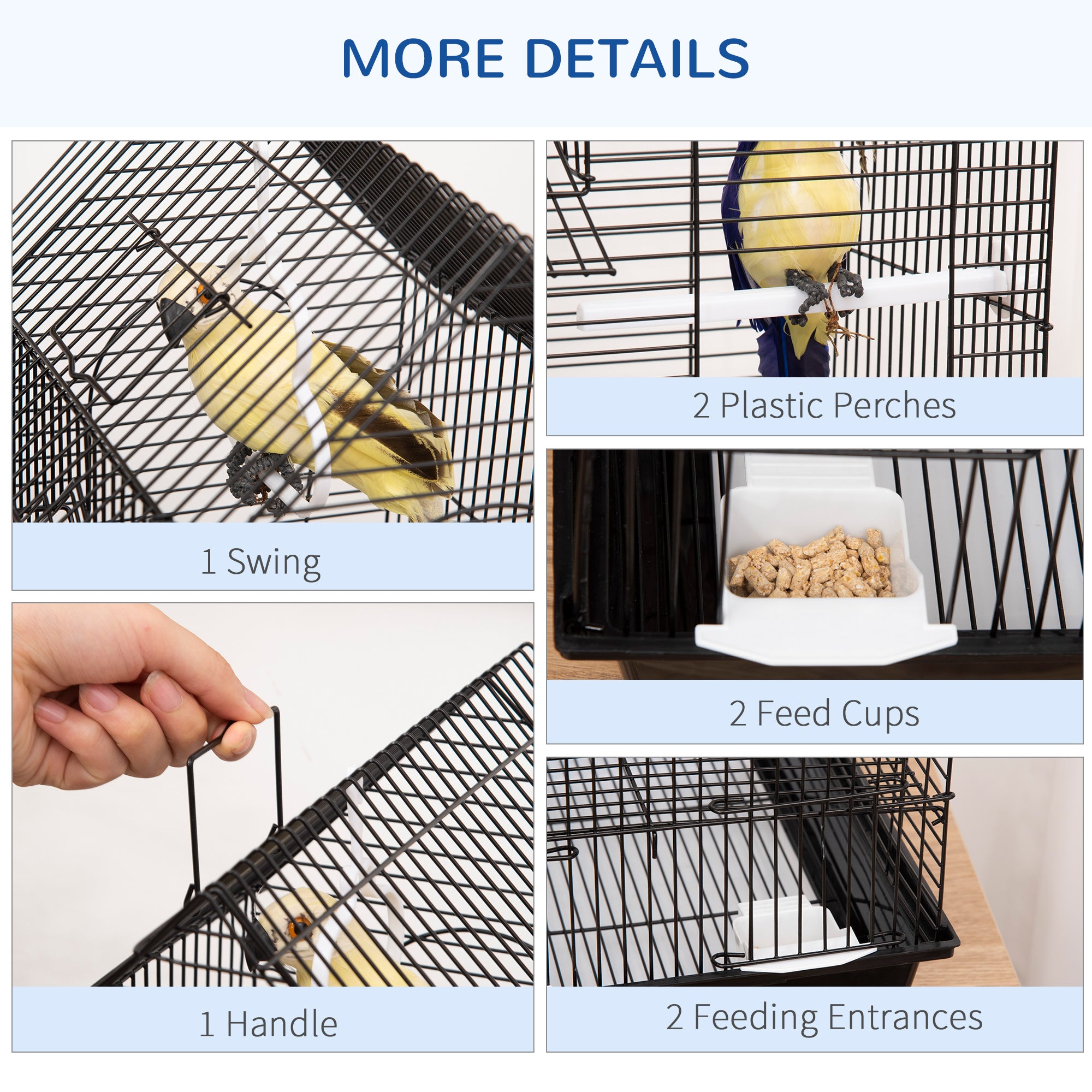 PawHut Metal Bird Cage for Finch, Canary w/ Food Containers, Swing Ring, Tray Handle, 39 x 33 x 47cm - North Peak Garden Furniture