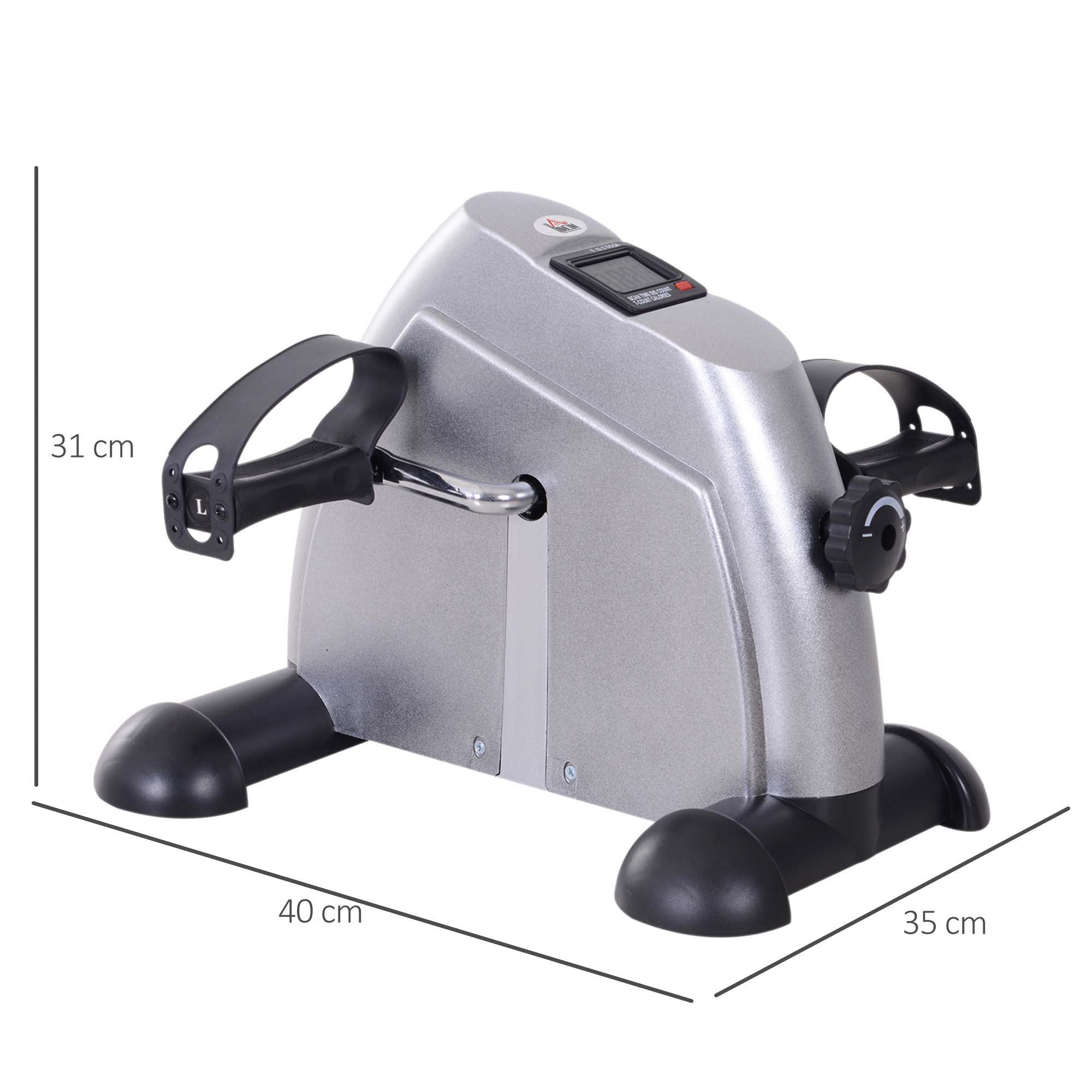 HOMCOM Mini Exercise Bike Portable Pedal Exerciser Arm Leg Cycle Gym Fitness LCD Display Adjustable Resistance Silver - North Peak Garden Furniture