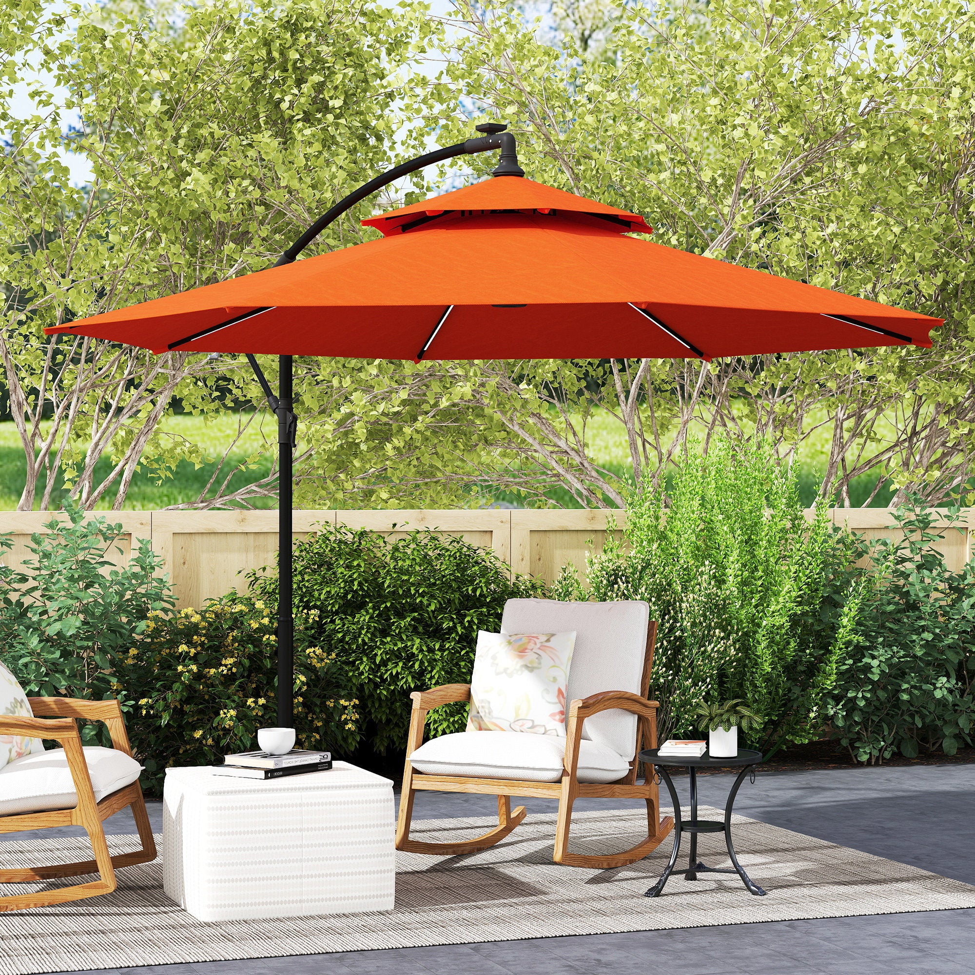 Outsunny 3m LED Light Overhanging Parasol - Orange - North Peak Garden Furniture