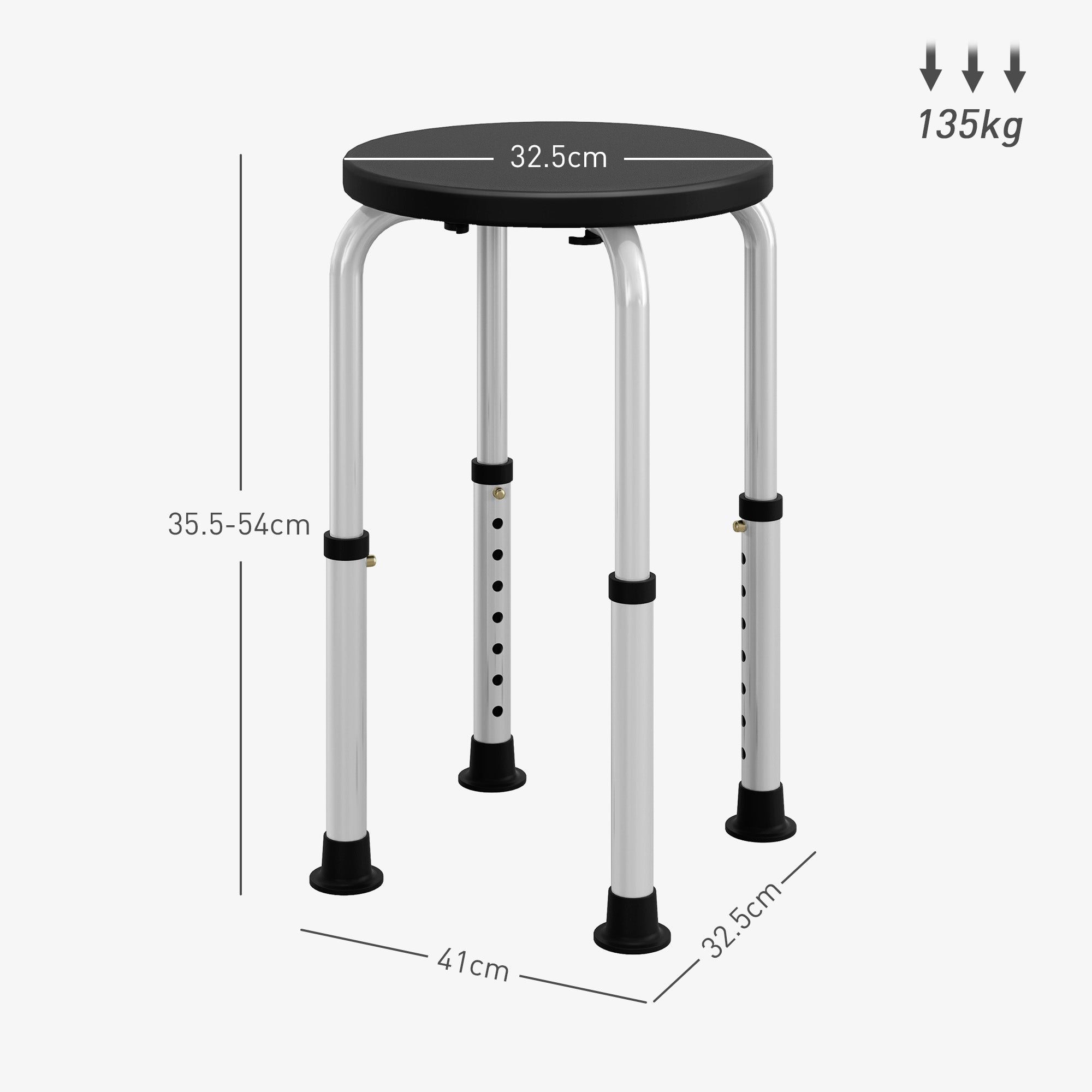 HOMCOM Shower Chair, Height Adjustable Aluminium Shower Stool with Non-Slip Feet for Disabled, Elderly, Black - North Peak Garden Furniture