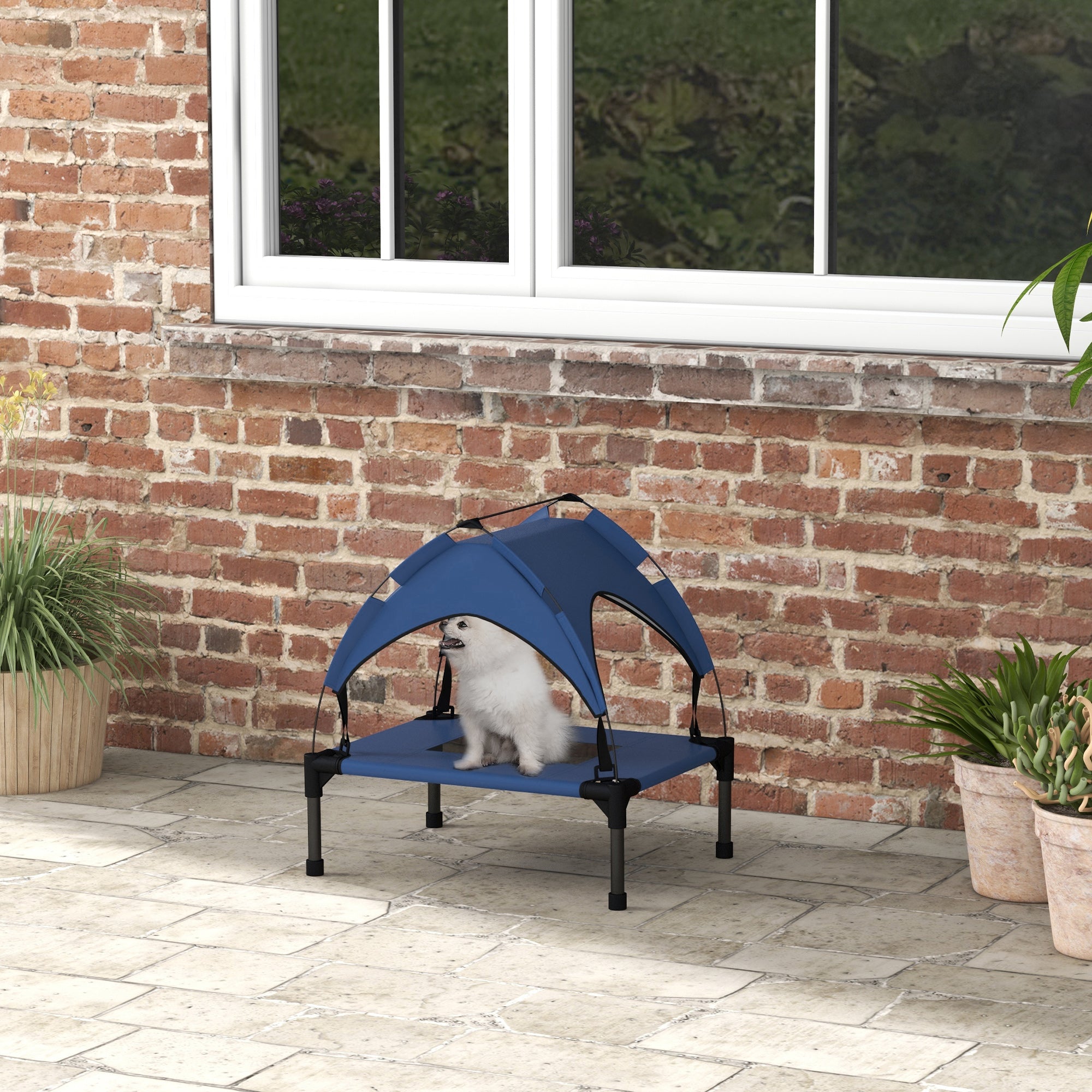 PawHut Cooling Raised Pet Bed w/ Washable Breathable Mesh, for Mini Small Dogs, 61 x 46 x 63cm - Dark Blue - North Peak Garden Furniture