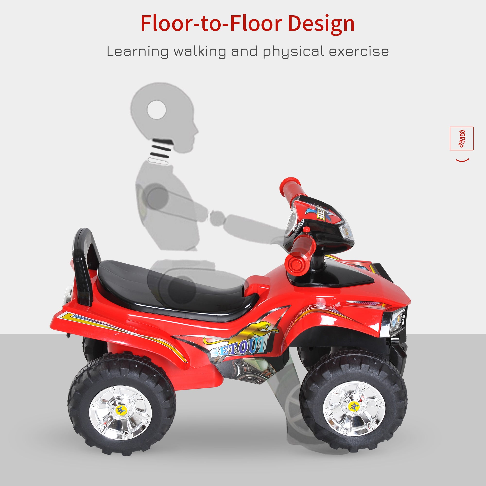 HOMCOM Kids Children Ride-on Toy Off Road Style Quad Bike Racing Car NO POWER 4 Wheels Horn Music Red - North Peak Garden Furniture