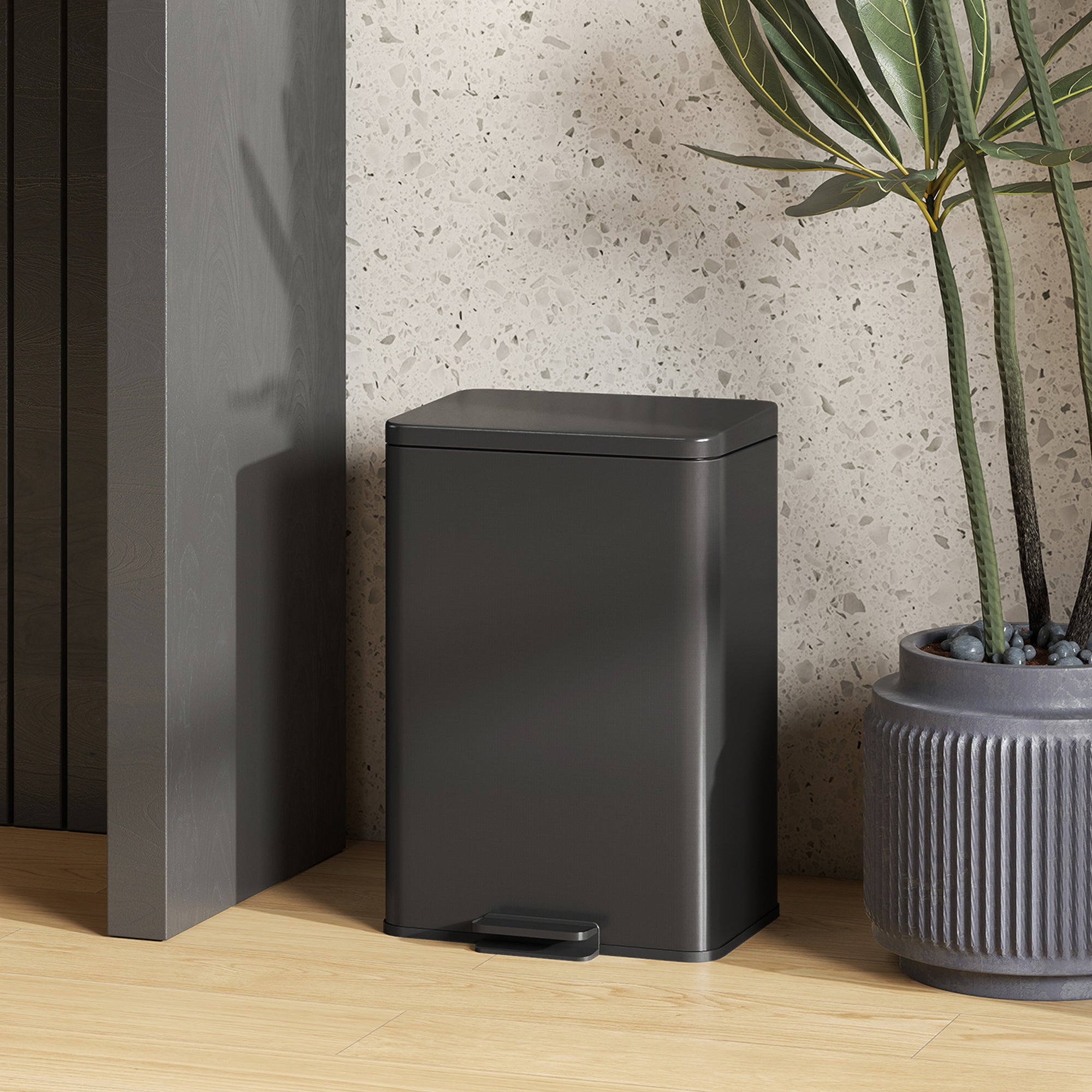 HOMCOM 20L Kitchen Bin with Soft-Close Lid and Stay-Open Function, Stainless Steel Pedal Bin with Removable Inner Bucket for Kitchen, Office, Home, Matte Black