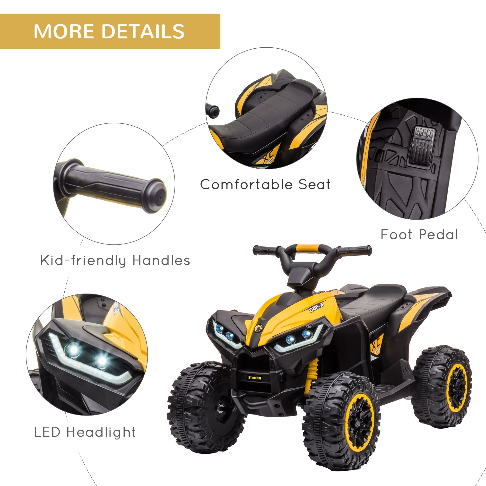 HOMCOM 12V Ride-On Quad Bike w/ Music, Horn, for Ages 3+ Years - Yellow