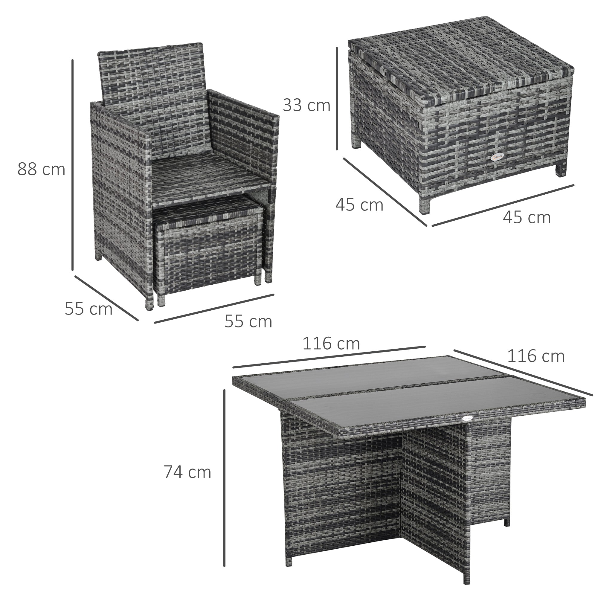 Outsunny 8-Seater Rattan Dining Set Garden Furniture Cushion Seat Woven Rattan Grey - North Peak Garden Furniture