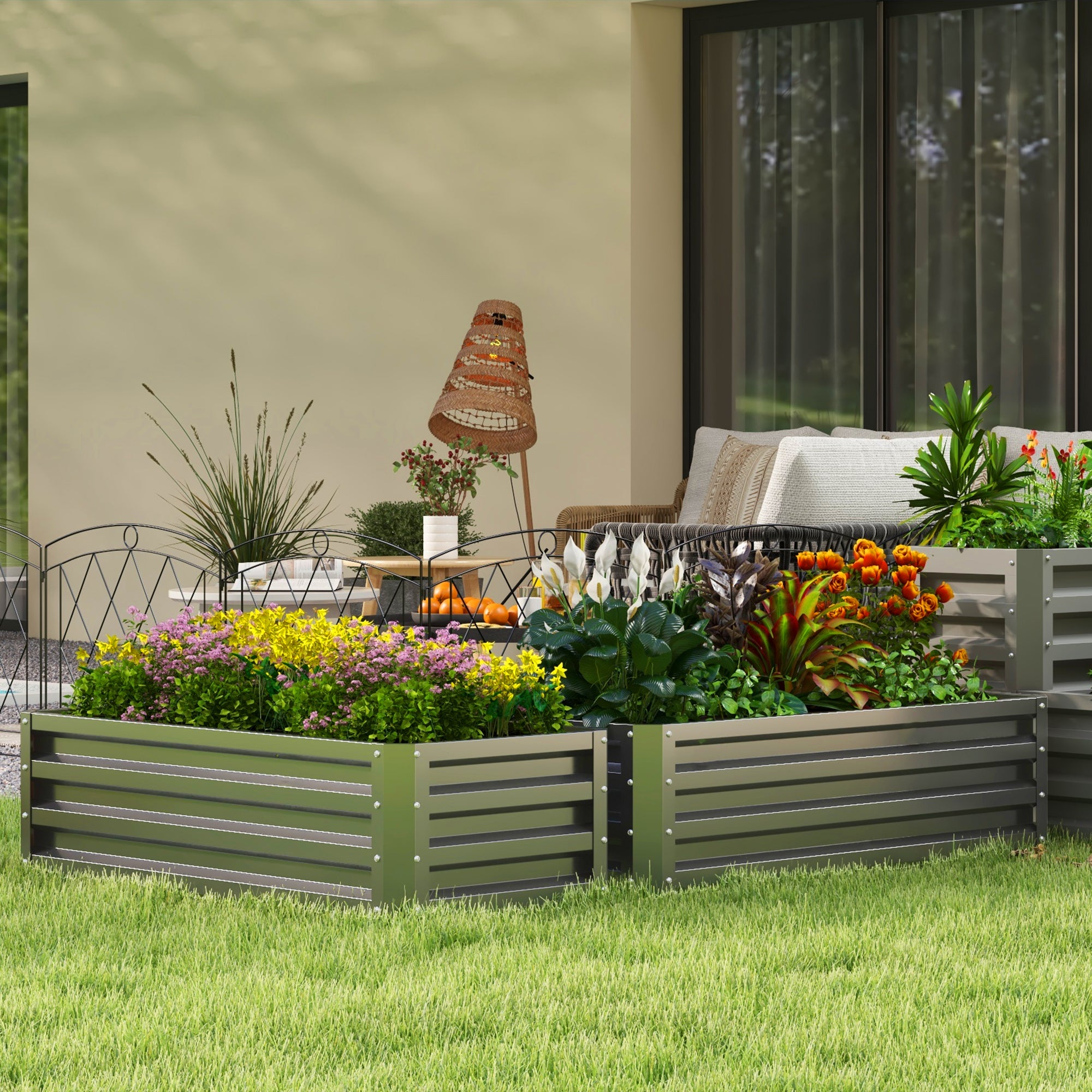 Outsunny Steel Raised Beds for Garden, Outdoor Planter Box, Set of 2, for Flowers, Herbs and Vegetables, Dark Grey - North Peak Garden Furniture