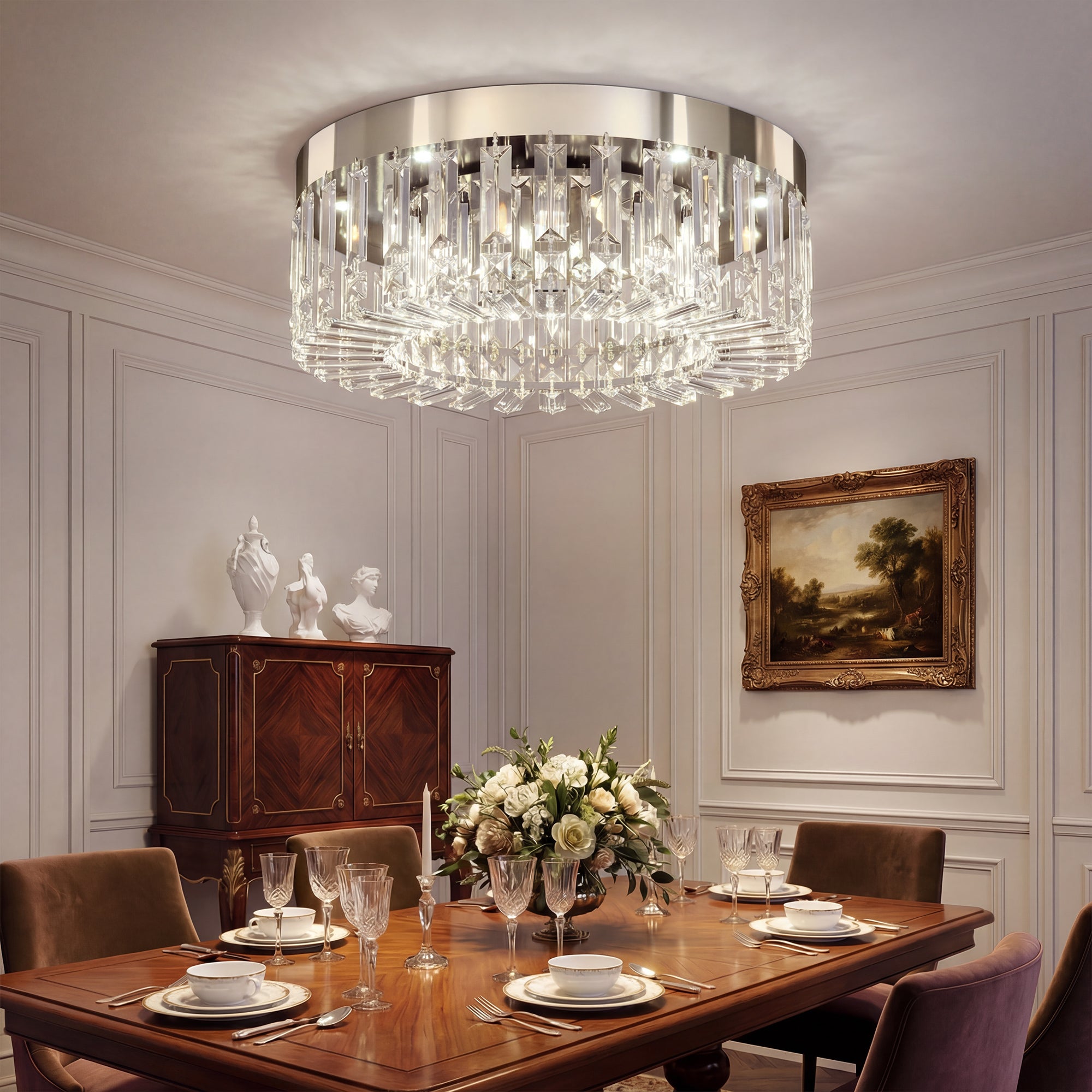 HOMCOM Crystal Chandeliers with 160 Crystal Pendants, 6-Light Ceiling Light for Living Room, Bedroom Dining Room, Silver Tone