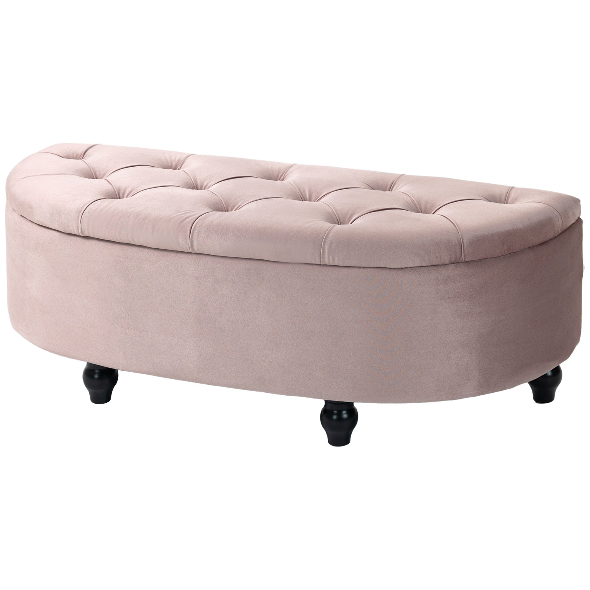 HOMCOM Semi-Circle Bed End Bench Ottoman with Storage Tufted Upholstered Accent Seat Footrest Stool with Rubberwood Legs for Bedroom & Entryway, Pink