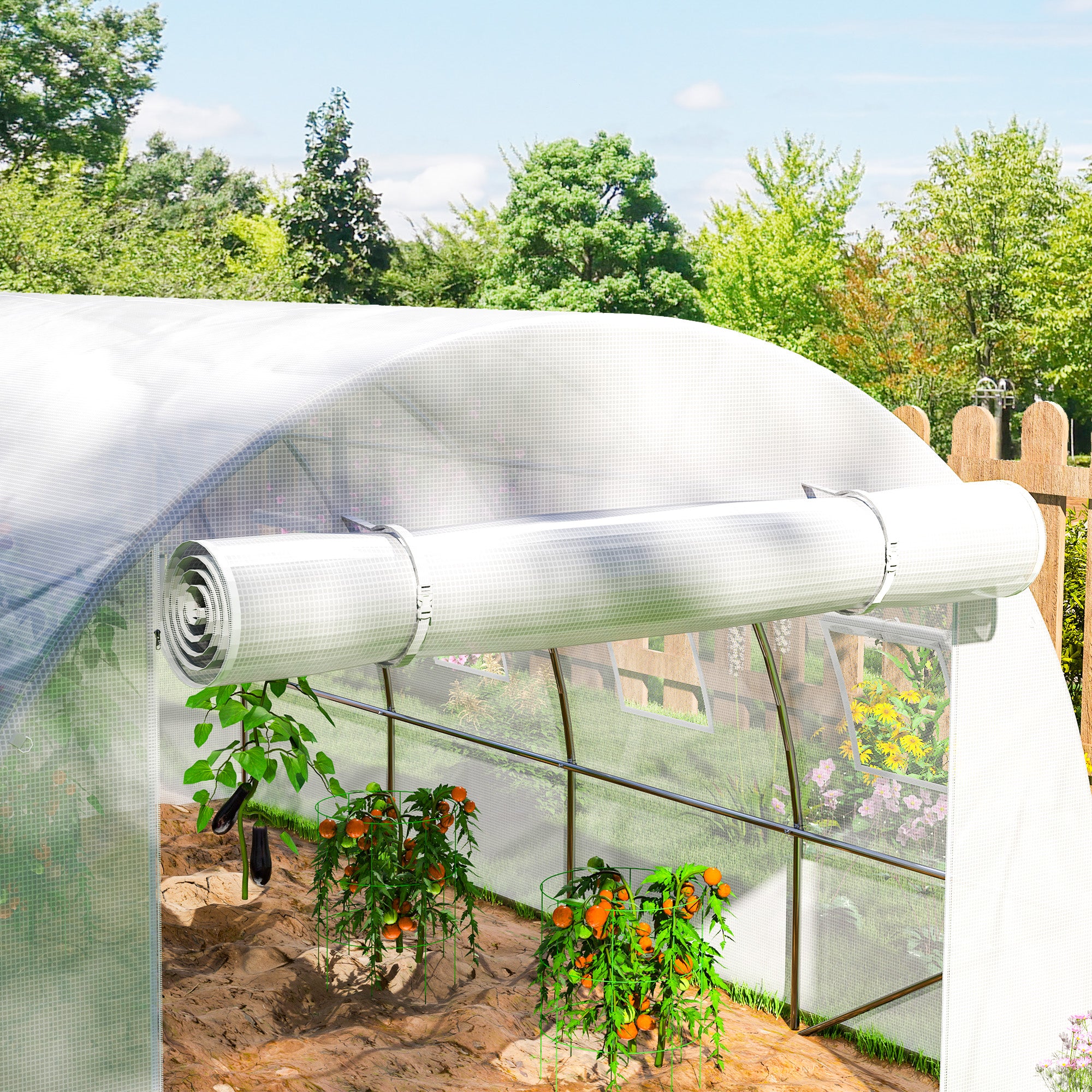 Outsunny 4 x 3 x 2m Greenhouse Replacement Cover ONLY Winter Garden Plant PE Cover for Tunnel Walk-in Greenhouse with Roll-up Windows Door Outdoor, White