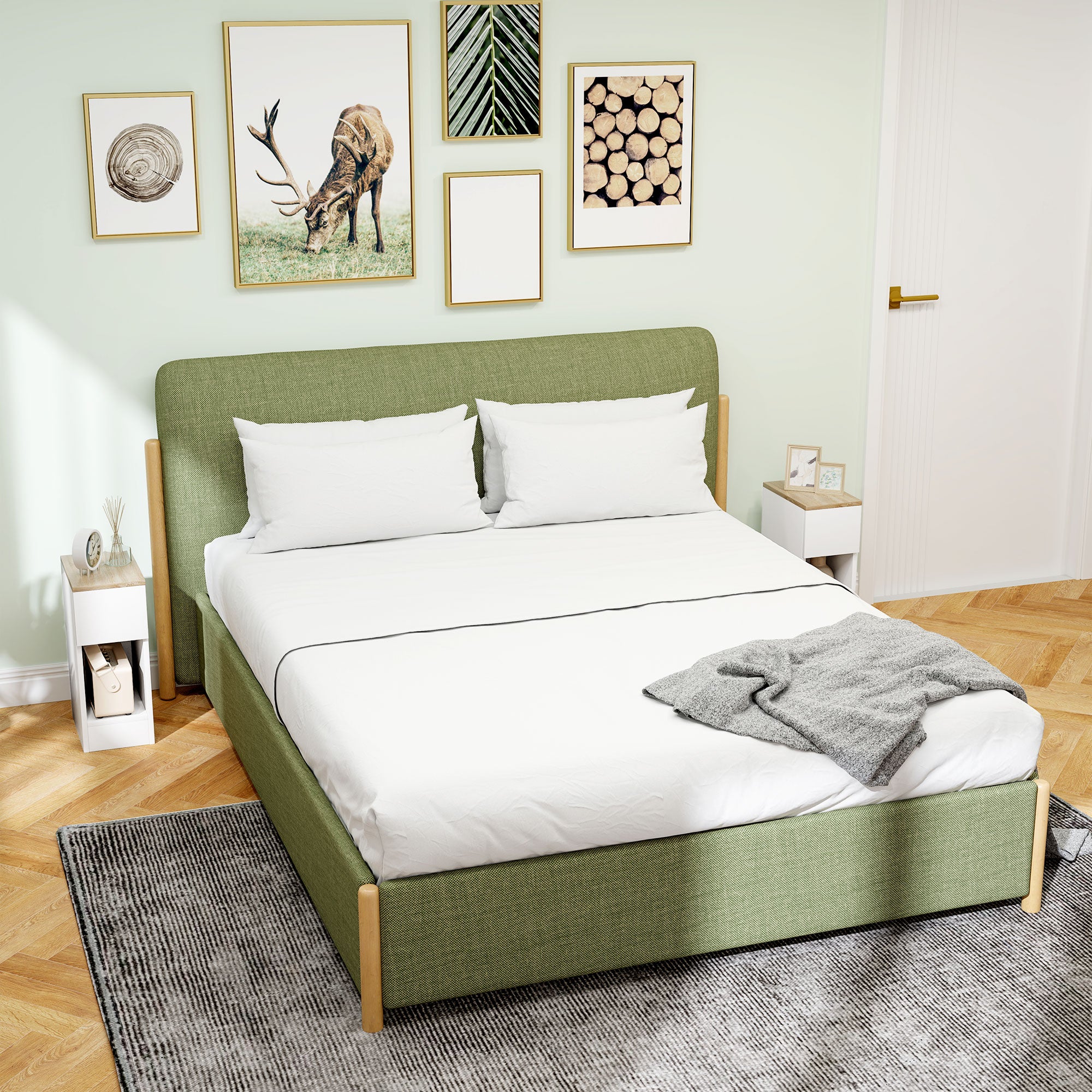 HOMCOM Set of Two Modern Storage Bedside Tables - White - North Peak Garden Furniture