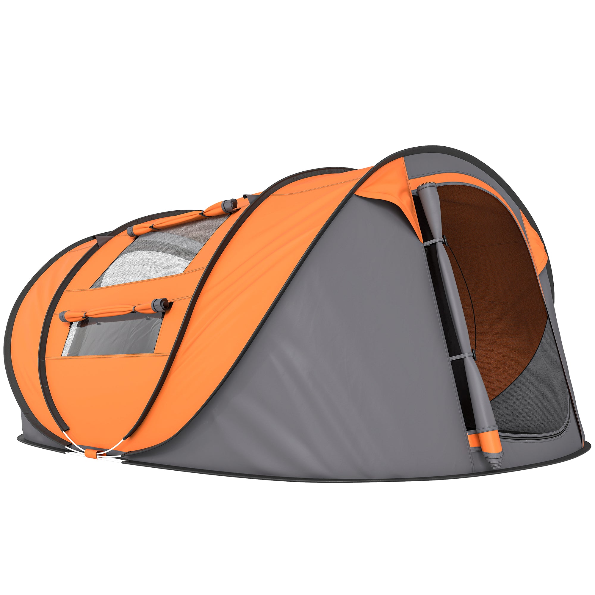 Outsunny 4-5 Person Pop-up Camping Tent Waterproof Family Tent w/ 2 Mesh Windows & PVC Windows Portable Carry Bag for Outdoor Trip, Orange