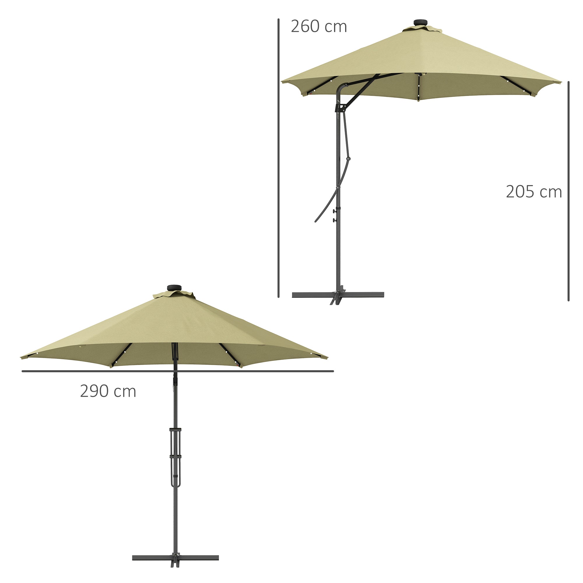 Outsunny 3(m) Garden Parasol Cantilever Umbrella with Solar LED, Cross Base and Waterproof Cover, Beige - North Peak Garden Furniture