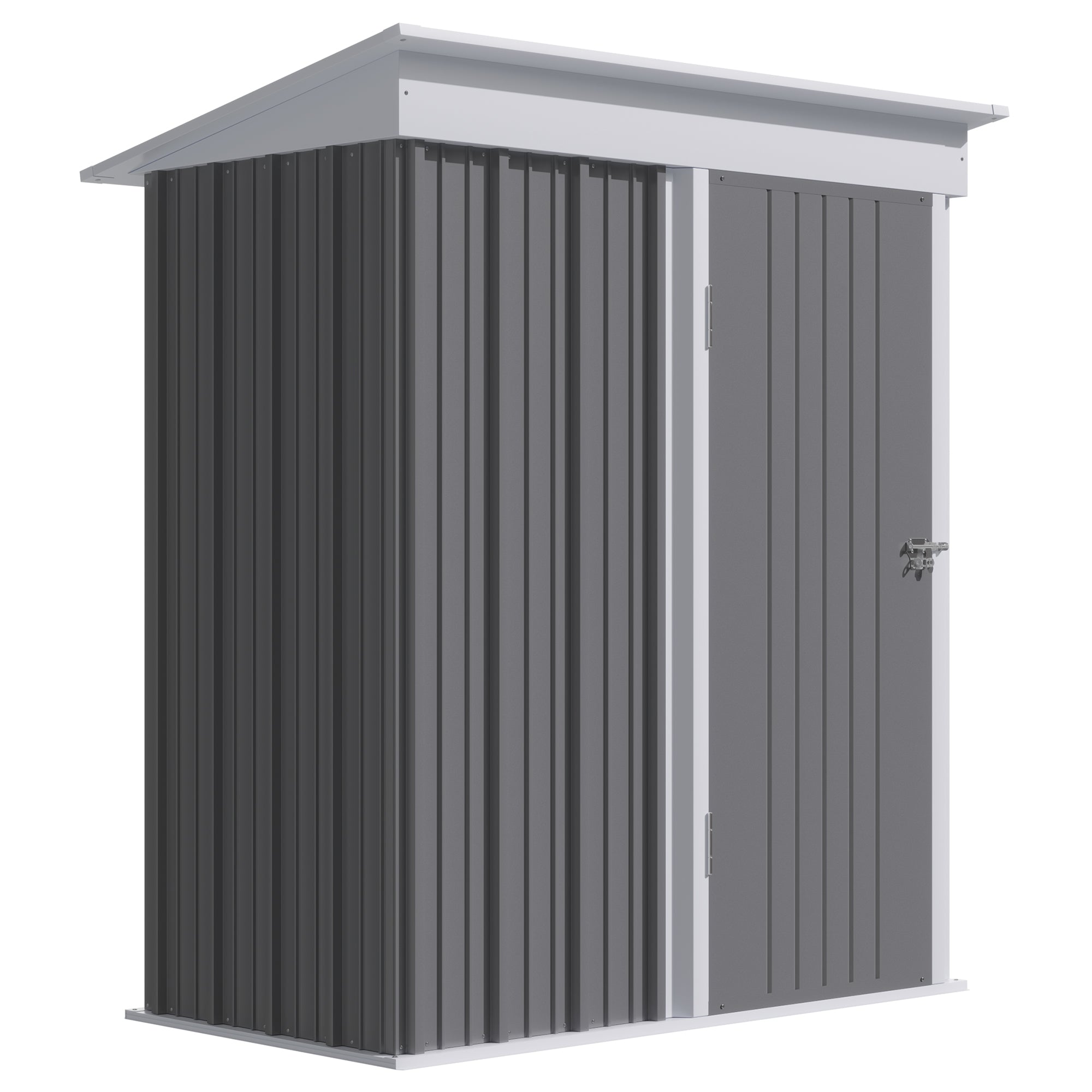 Outsunny Metal Garden Shed, Outdoor Lean-to Shed for Tool Motor Bike, with Adjustable Shelf, Lock, Gloves, 5'x3'x6', Grey