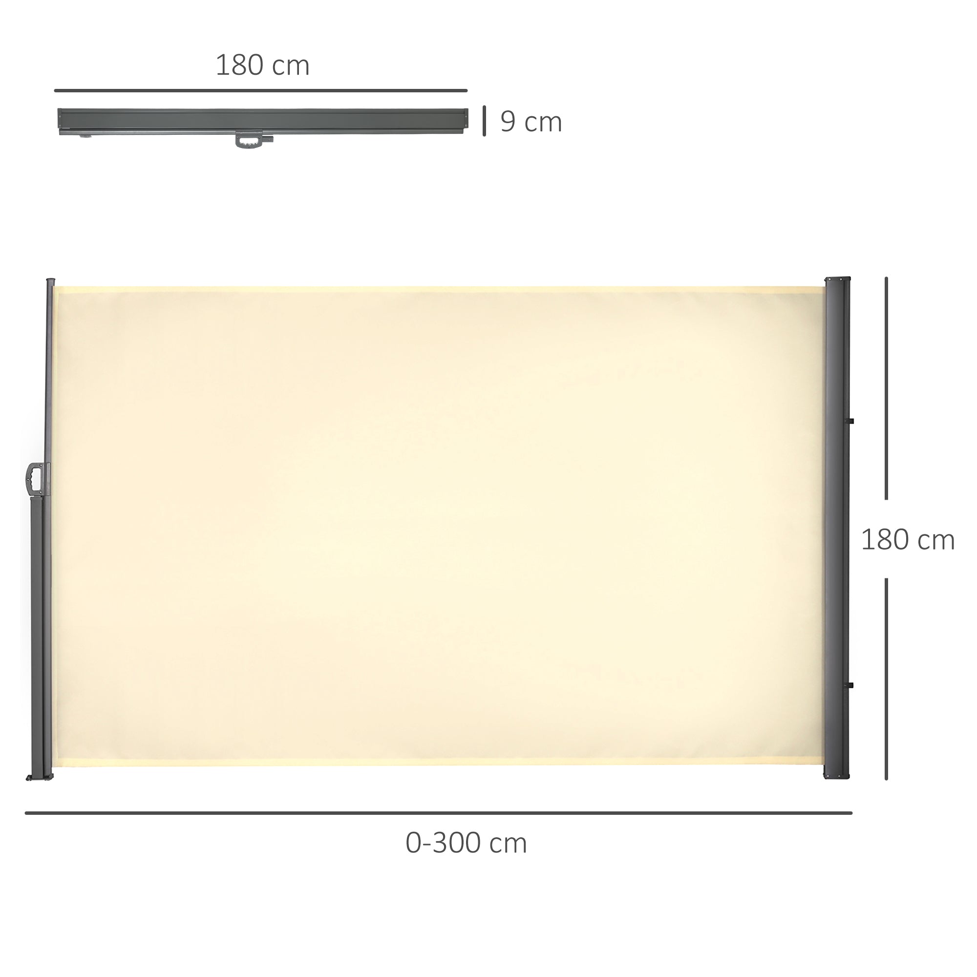 Outsunny Retractable Sun Side Awning Screen Fence Patio Garden Wall Balcony Screening Panel Outdoor Blind Privacy Divider (3x1.8M, Cream White) - North Peak Garden Furniture