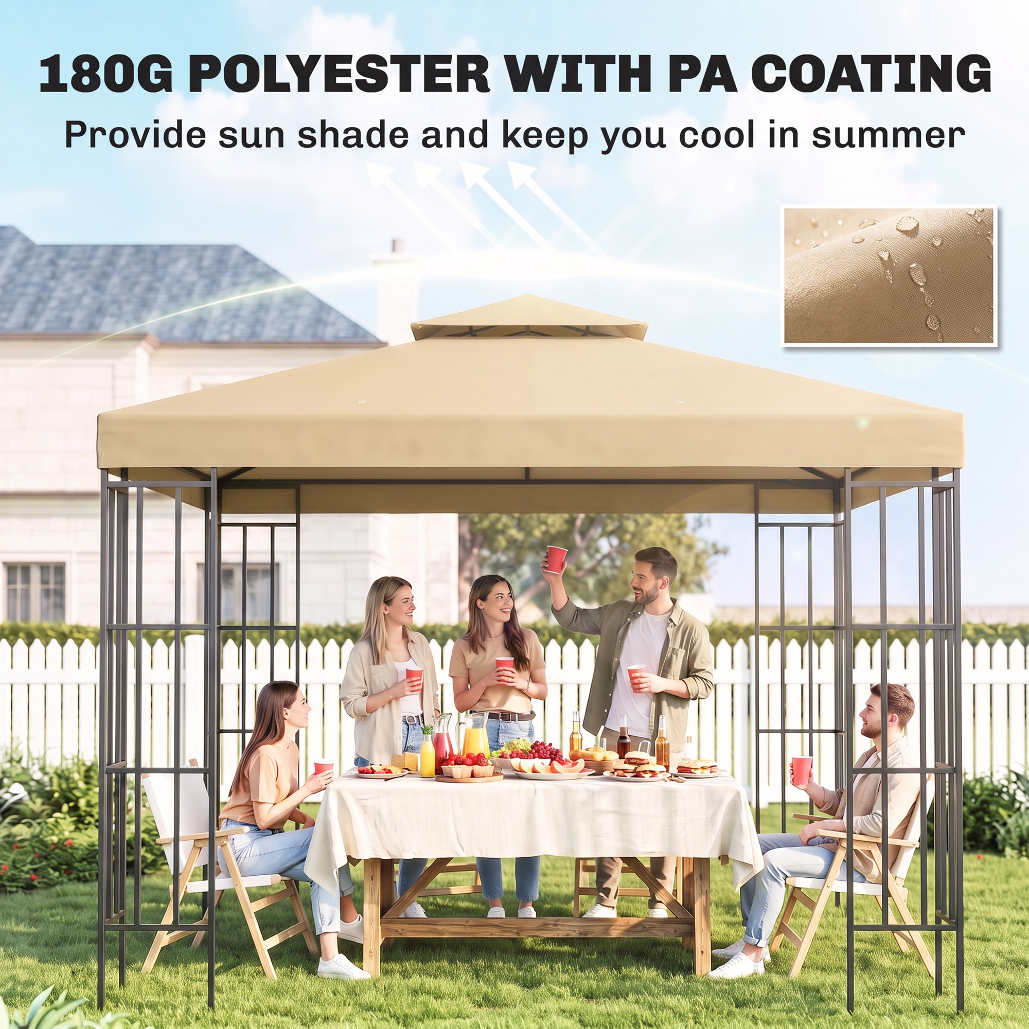Outsunny 3(m) Gazebo Top Cover Double Tier Canopy Replacement Pavilion Roof Deep Beige