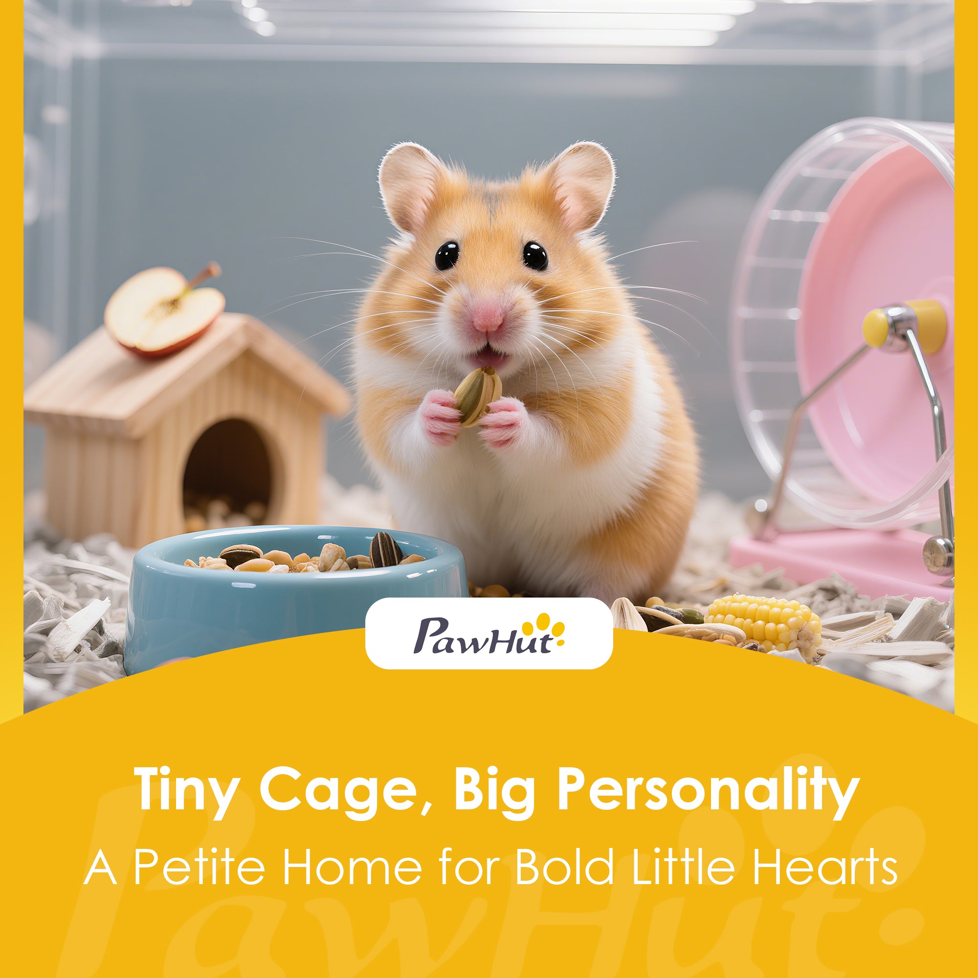 PawHut Wooden Hamster Cage with Hut, Wheel, Ramps, Removable Viewing Panels, 100 x 50 x 84 cm, Natural Wood