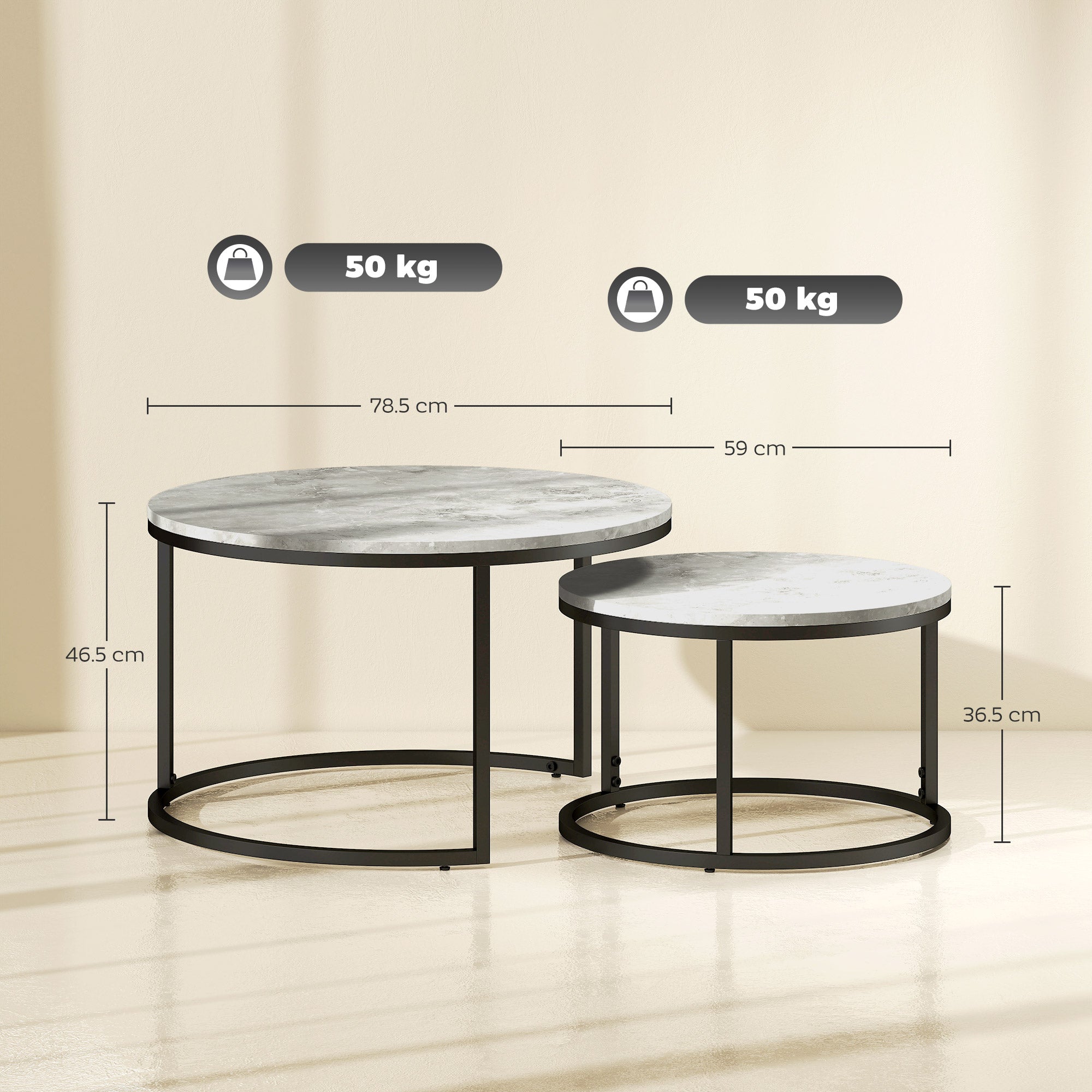 HOMCOM Set of Two Marble-Effect Stacking Tables - Wood Grey - North Peak Garden Furniture