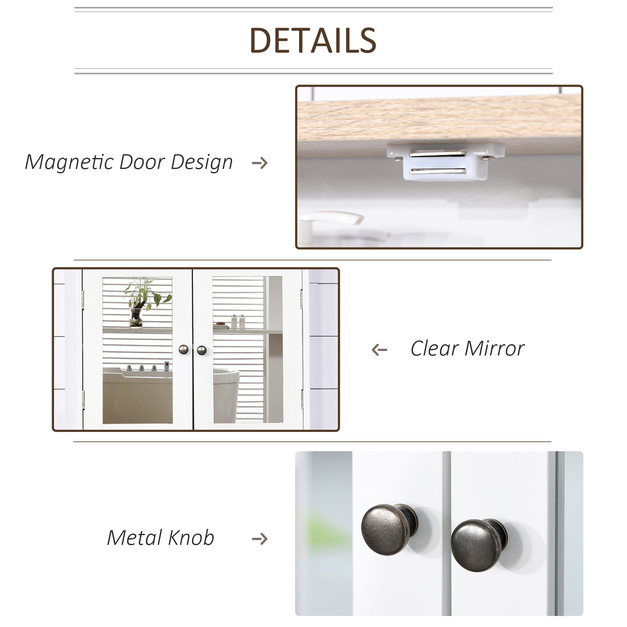 kleankin Bathroom Mirror Cabinet Wall Mounted Storage Cupboard with Double Door and Adjustable Shelf, White - North Peak Garden Furniture