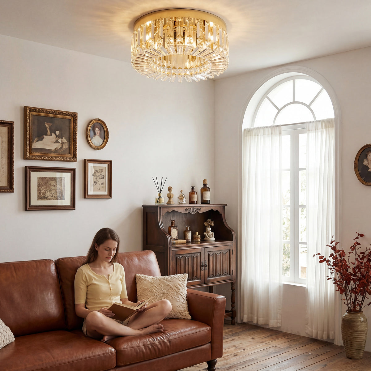 HOMCOM Crystal Chandeliers with 225 Crystal Pendants, 8-Light Ceiling Light for Living Room, Bedroom Dining Room, Gold Tone