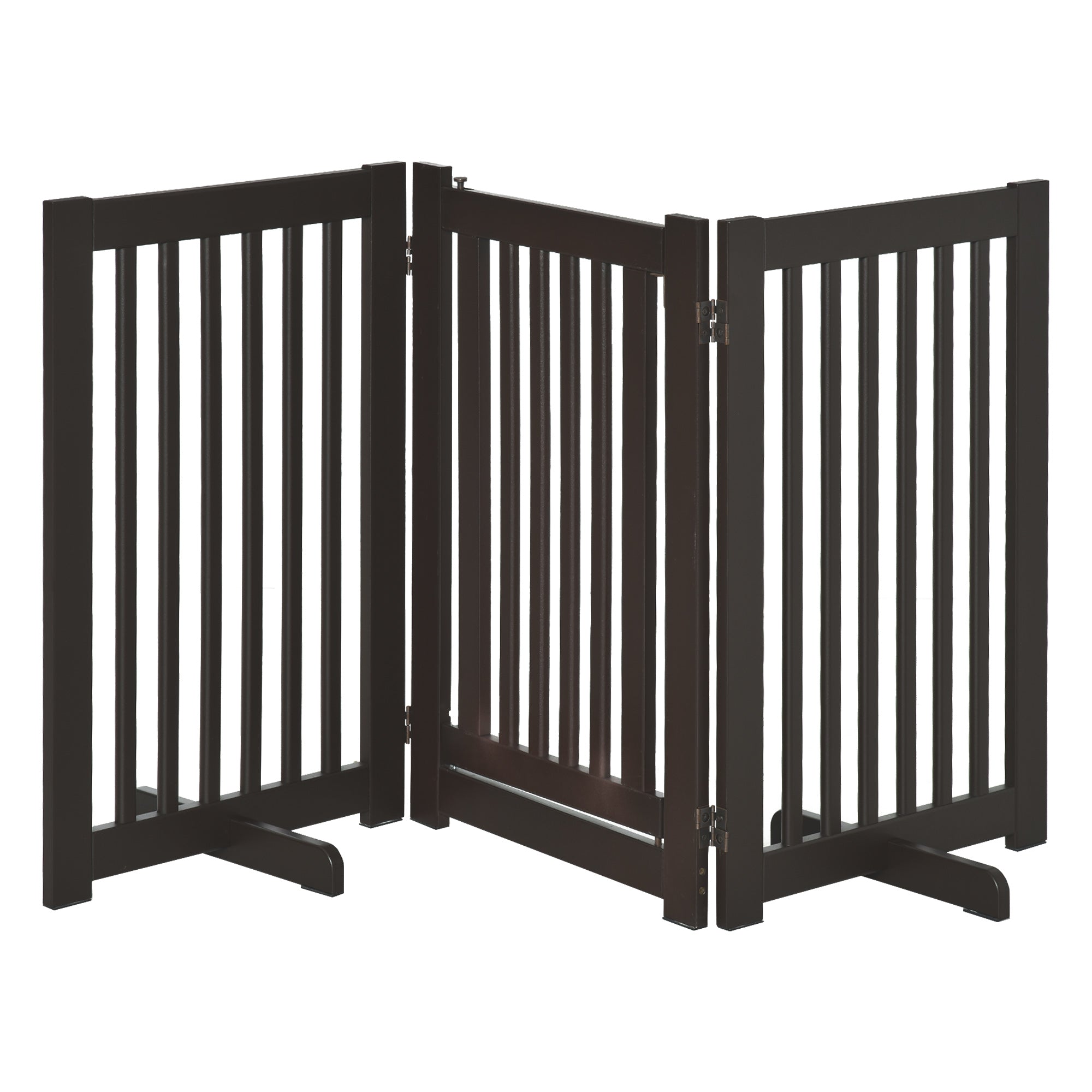 PawHut Freestanding Dog Gate, Foldable Pet Fence, Indoor Barrier, Stair Gate with Support Feet, 155 x 76 cm, Brown - North Peak Garden Furniture