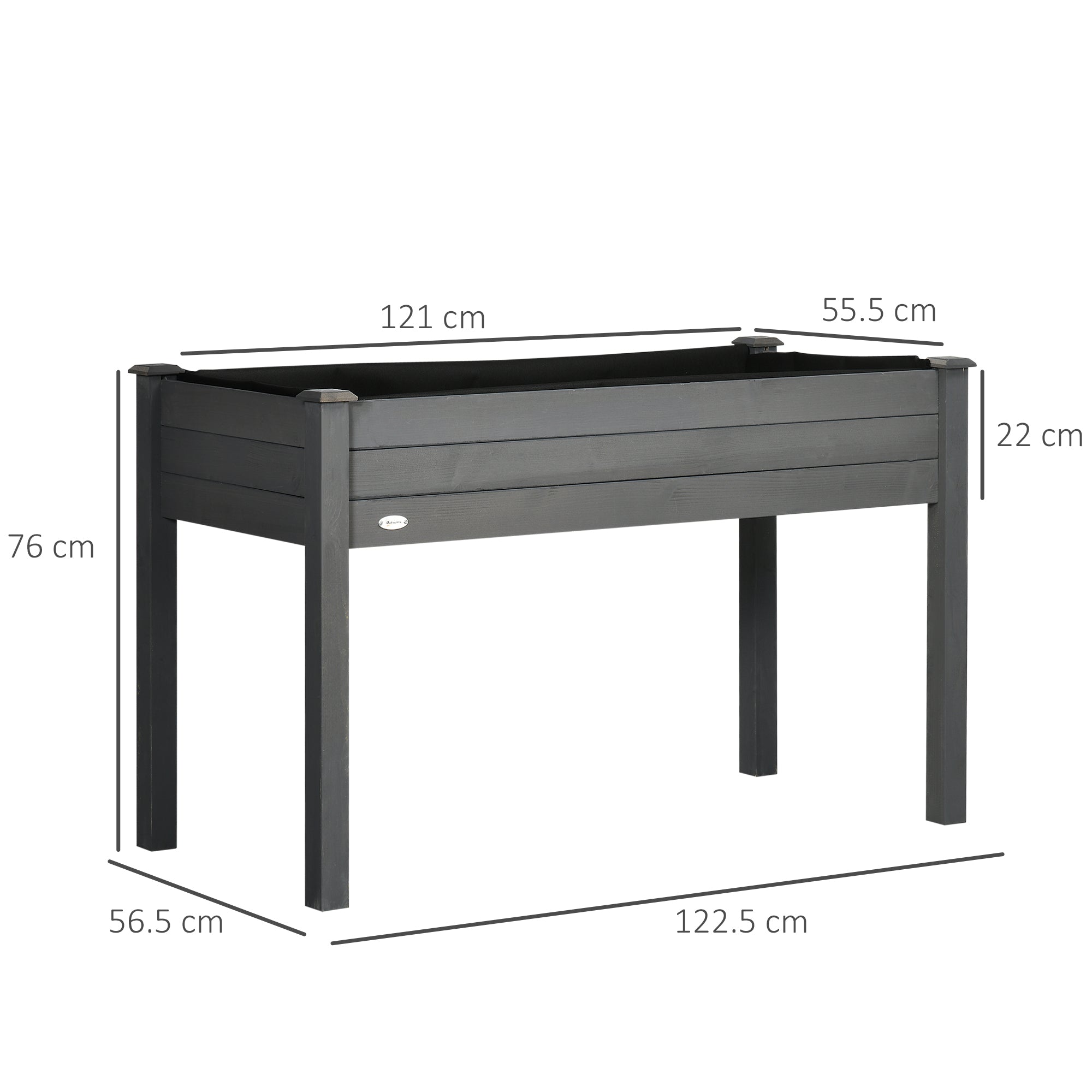 Outsunny Raised Bed for Garden, Wooden Elevated Planter Box with Bed Liner, for Flower Vegetable Herb, Dark Grey
