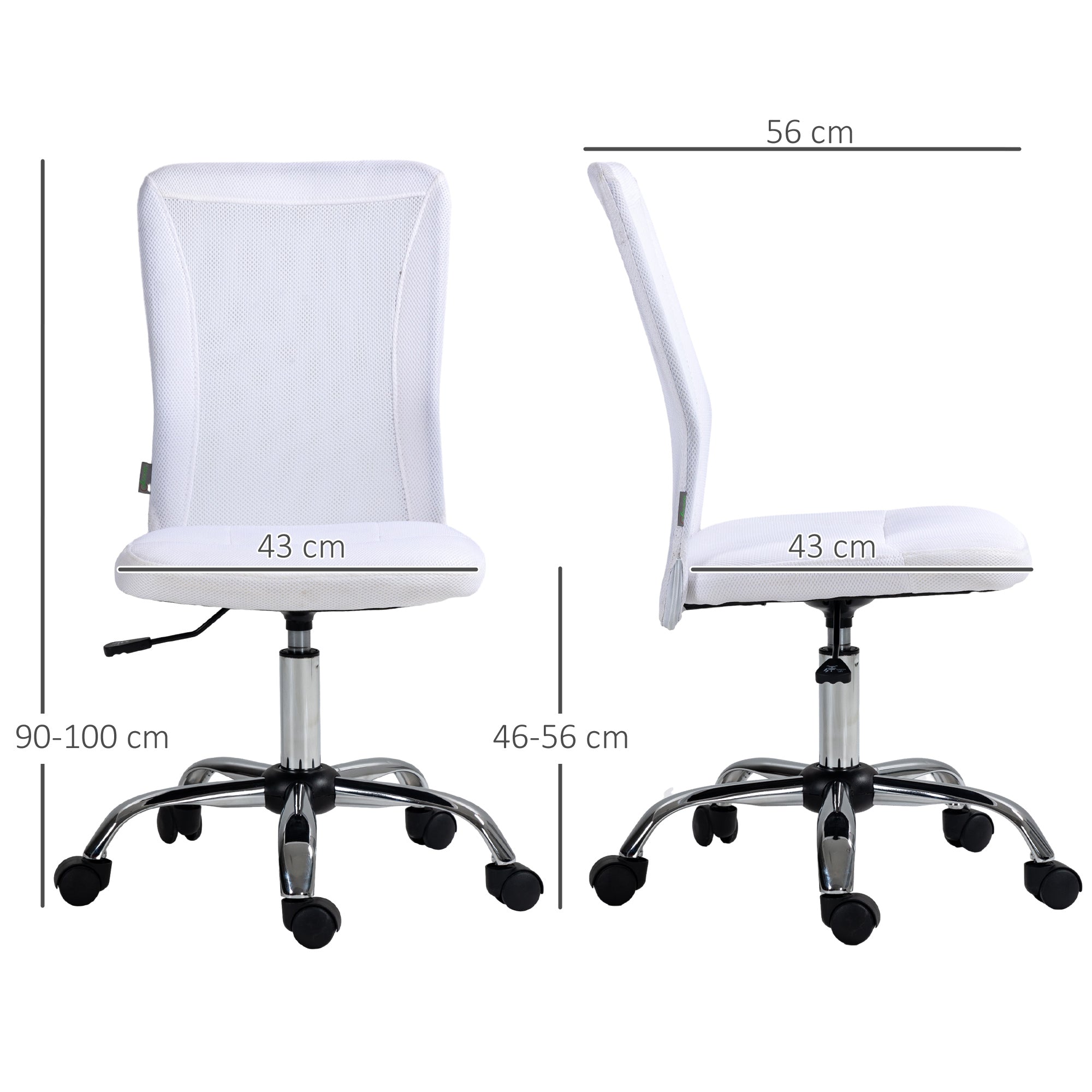 Vinsetto Computer Desk Chair, Mesh Office Chair with Adjustable Height and Swivel Wheels, Armless Study Chair, White - North Peak Garden Furniture