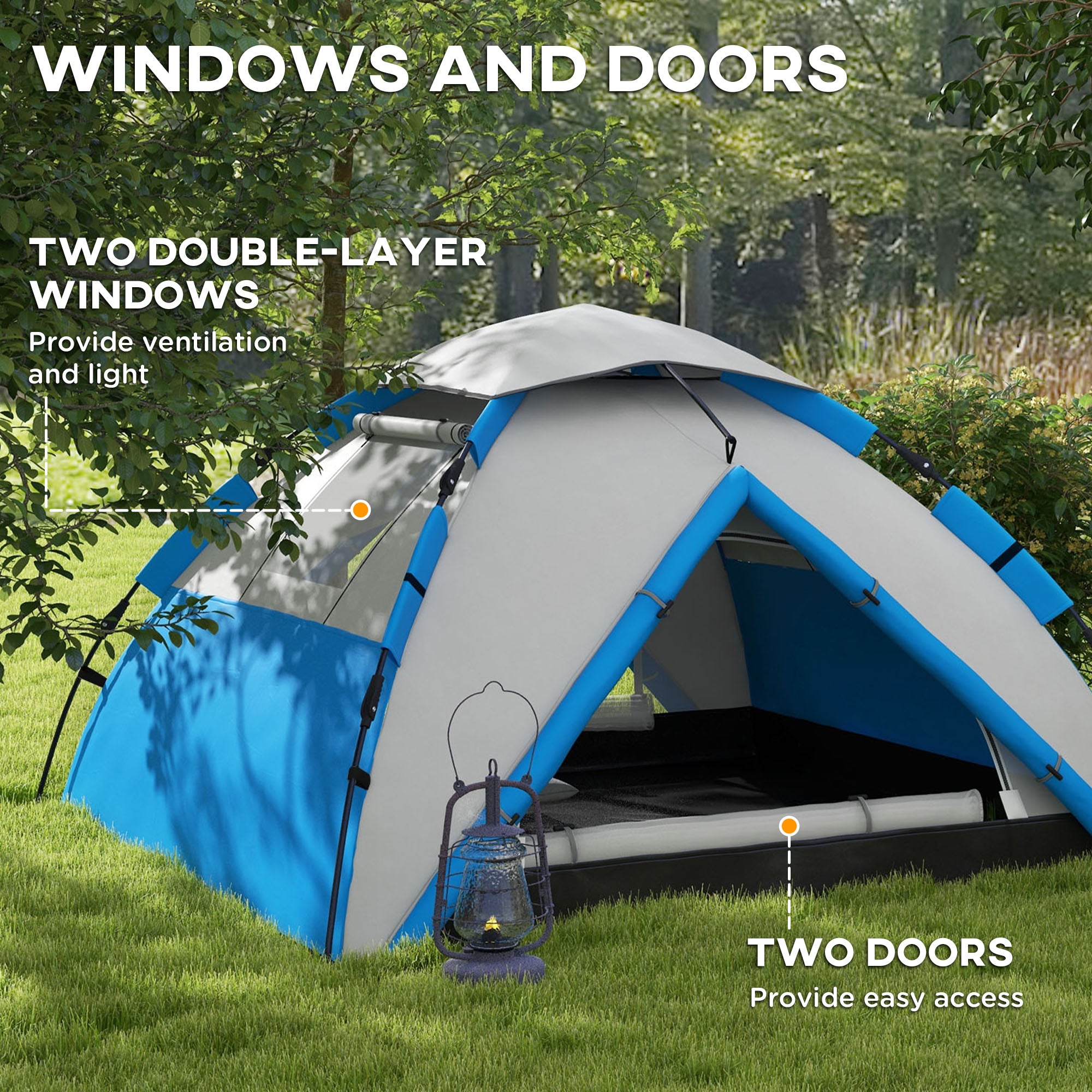 Outsunny Two-Man One Room Camping Tent, with Accessories - Blue - North Peak Garden Furniture