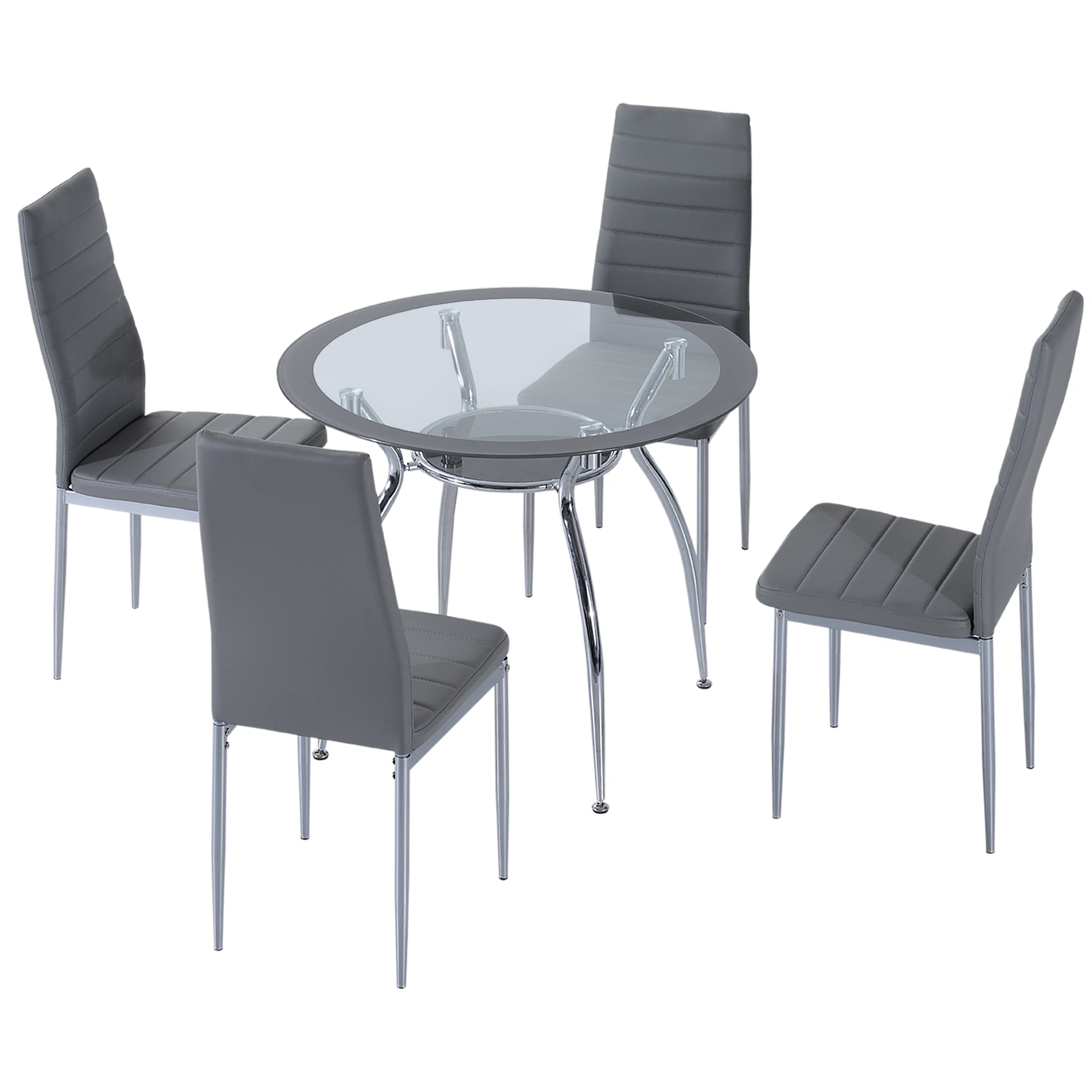 HOMCOM Five-Piece Dining Set, with Padded Chairs and Glass-Top Table - Grey - North Peak Garden Furniture