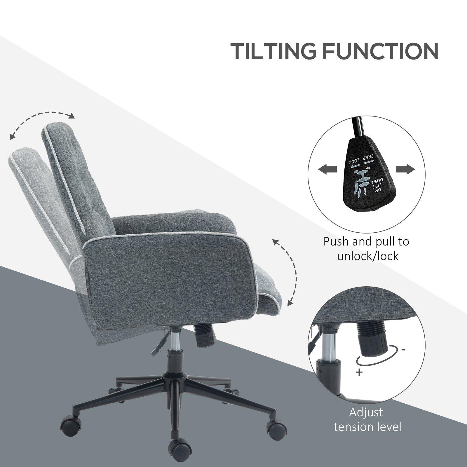 HOMCOM Linen Computer Chair with Armrest, Modern Swivel Chair with Adjustable Height, Dark Grey