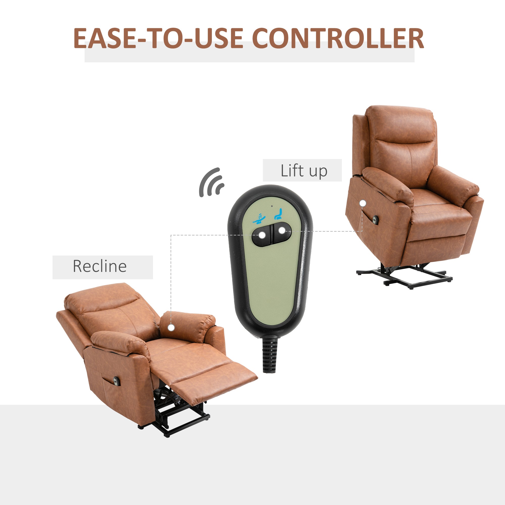 HOMCOM Faux Leather 70° Electric Riser Recliner Chair - Brown - North Peak Garden Furniture