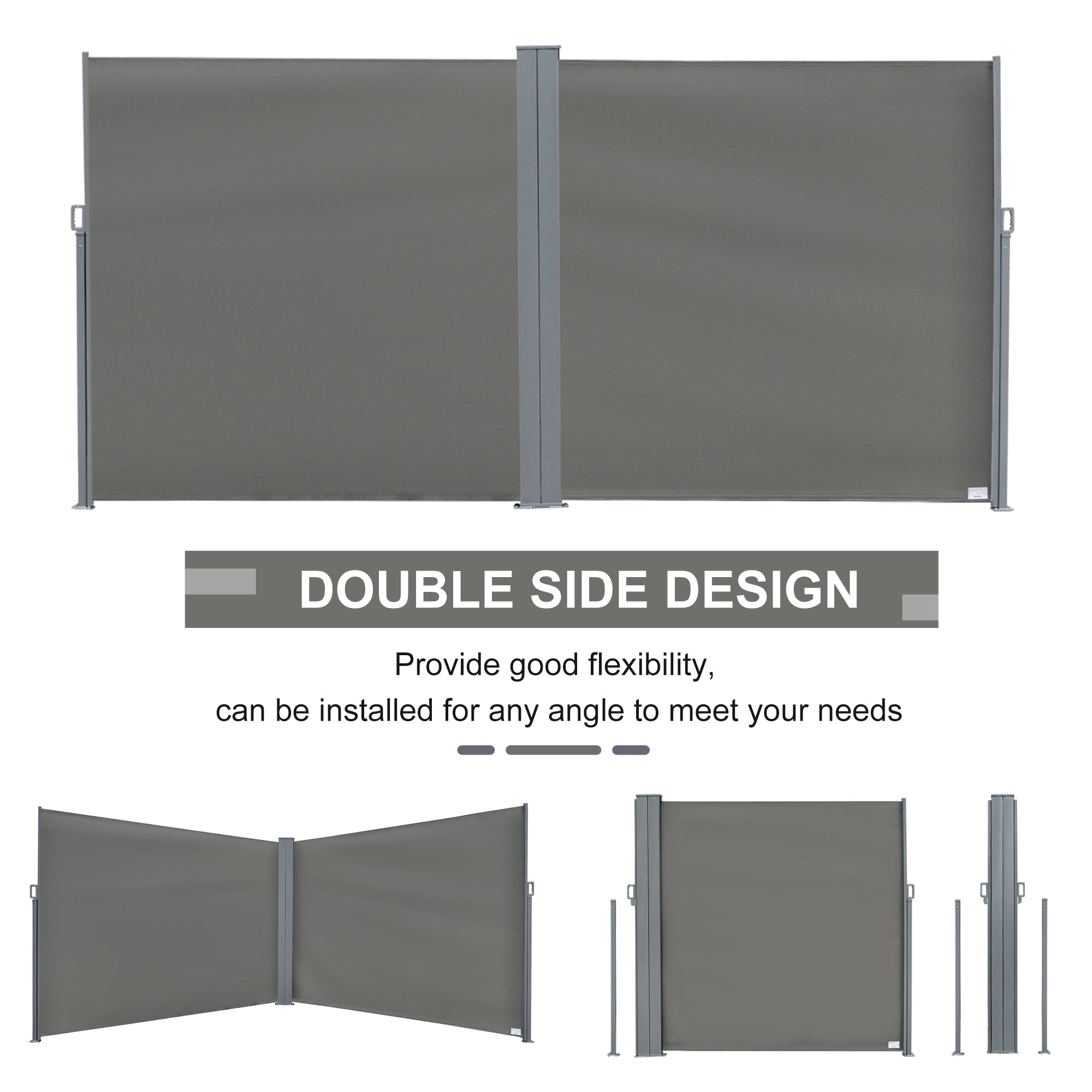 Outsunny 6 x 2m Retractable Sun Side Awning Screen Fence Patio Garden Wall Balcony Screening Panel Outdoor Blind Privacy Divider – Grey