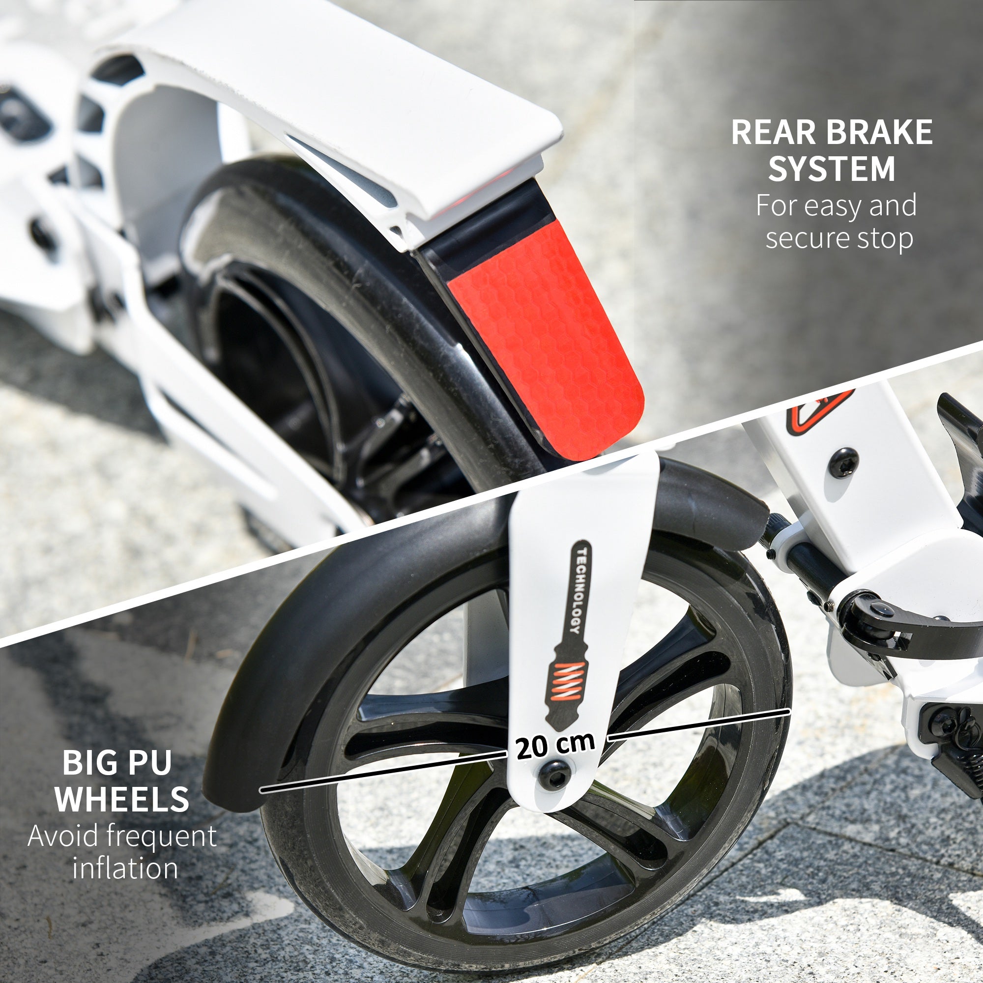 HOMCOM Folding Kick Scooter 2 Big Wheels Teens Adult 14+ Adjustable Ride On White - North Peak Garden Furniture