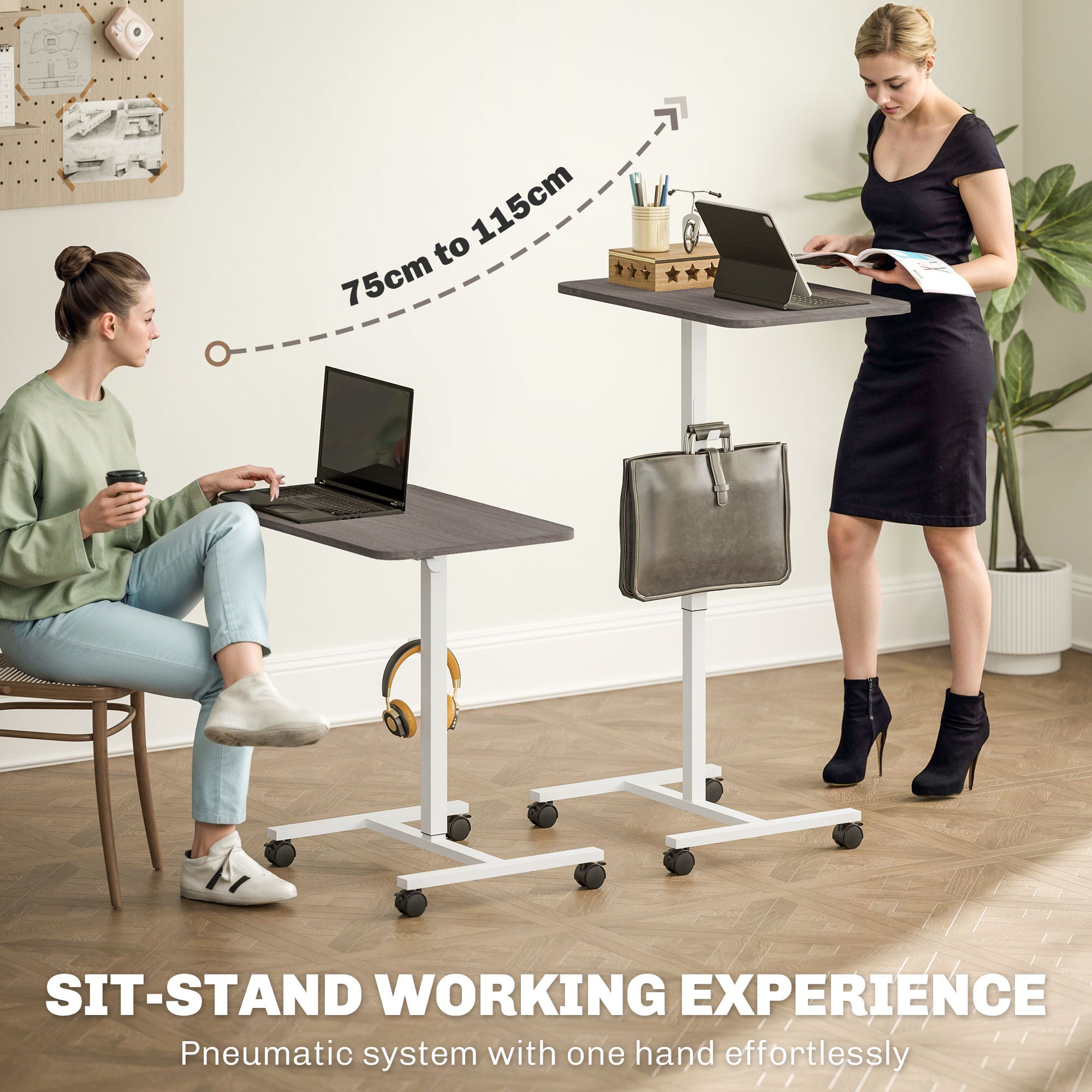 HOMCOM 75-115cm Manual Adjustable Sit-To-Stand Desk - White/Grey