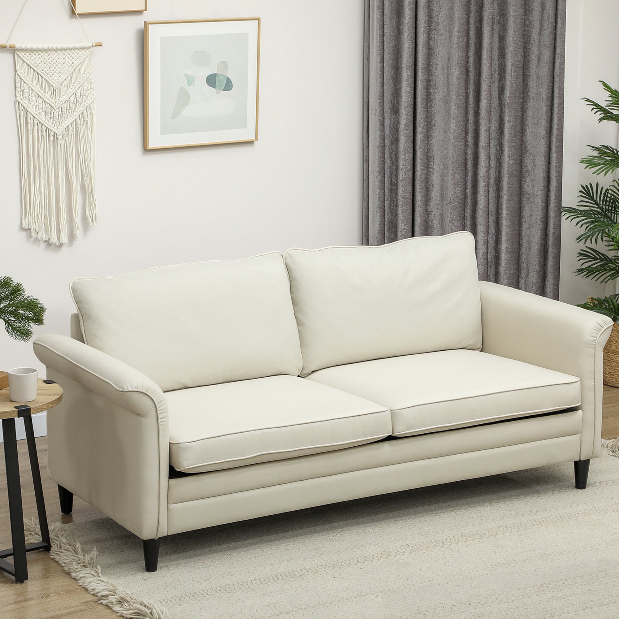 HOMCOM 3 Seater Sofa, Modern Fabric Sofa Couch with Spring Cushion, Rubber Wood Legs, 191cm Upholstered Settee for Living Room, Bedroom, Home Office, Guest Room, Cream White - North Peak Garden Furniture