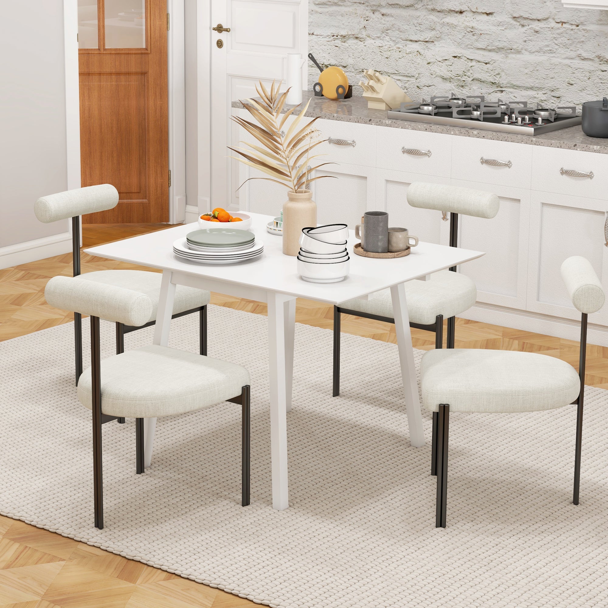 HOMCOM Solid Wood Folding Dining Table, Drop Leaf Table for 2-4 People, Rectangle Kitchen Table for Small Space, White - North Peak Garden Furniture