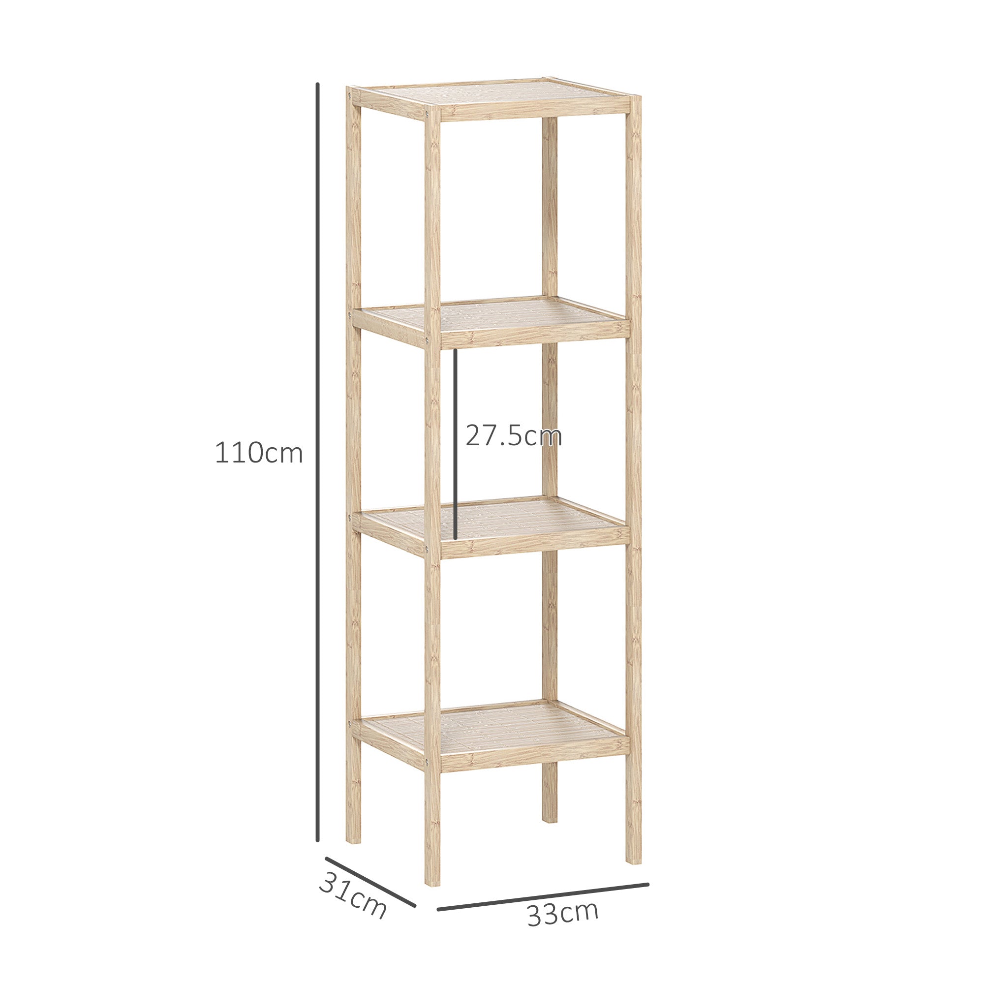 HOMCOM 4-Tier Bamboo Bathroom Storage Shelves, Freestanding Storage Shelving Unit, Multifunctional Display Plants Stand Shelf Rack Organiser, Natural - North Peak Garden Furniture
