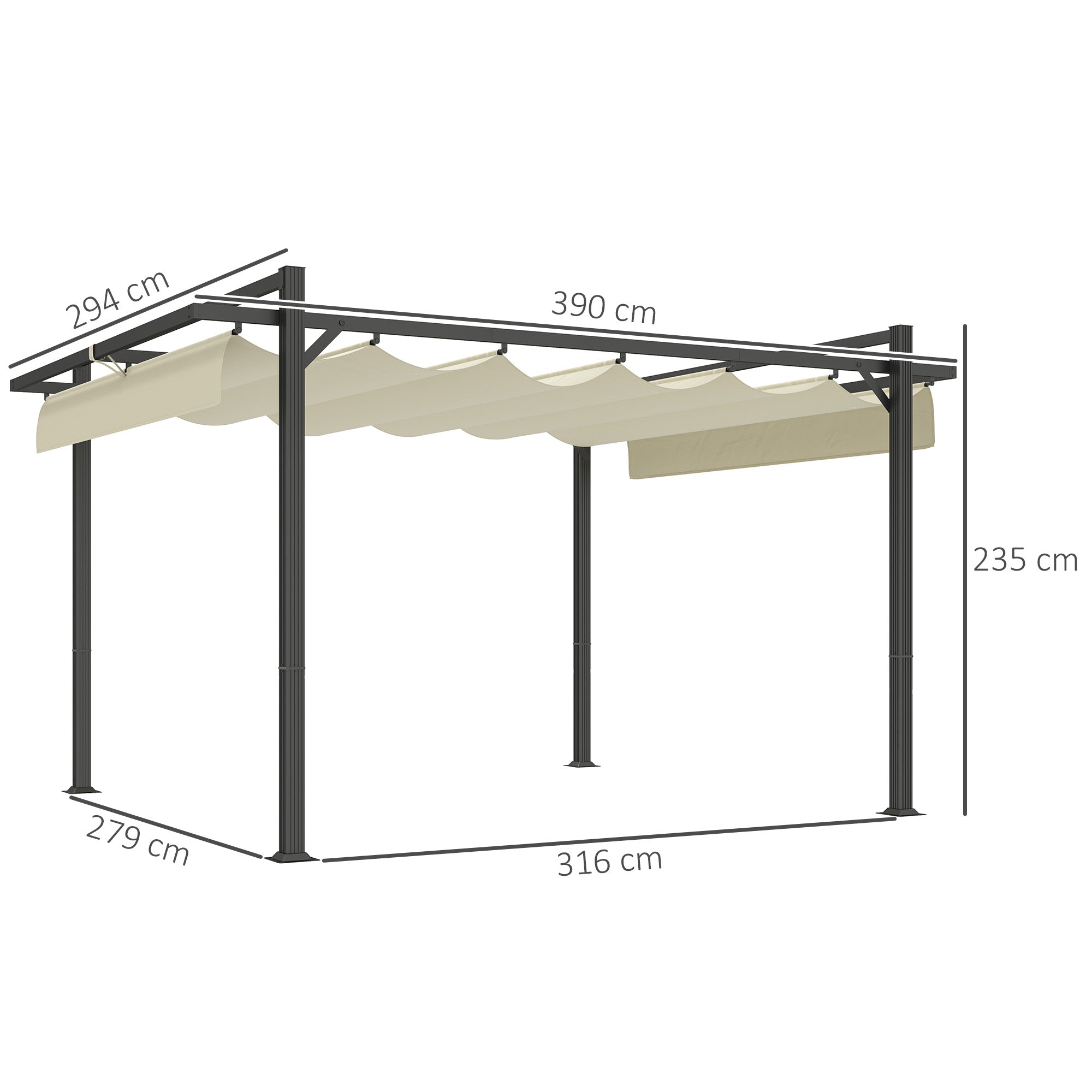Outsunny 3 x 4m Aluminium Pergola, with Retractable Roof - Grey/Khaki - North Peak Garden Furniture
