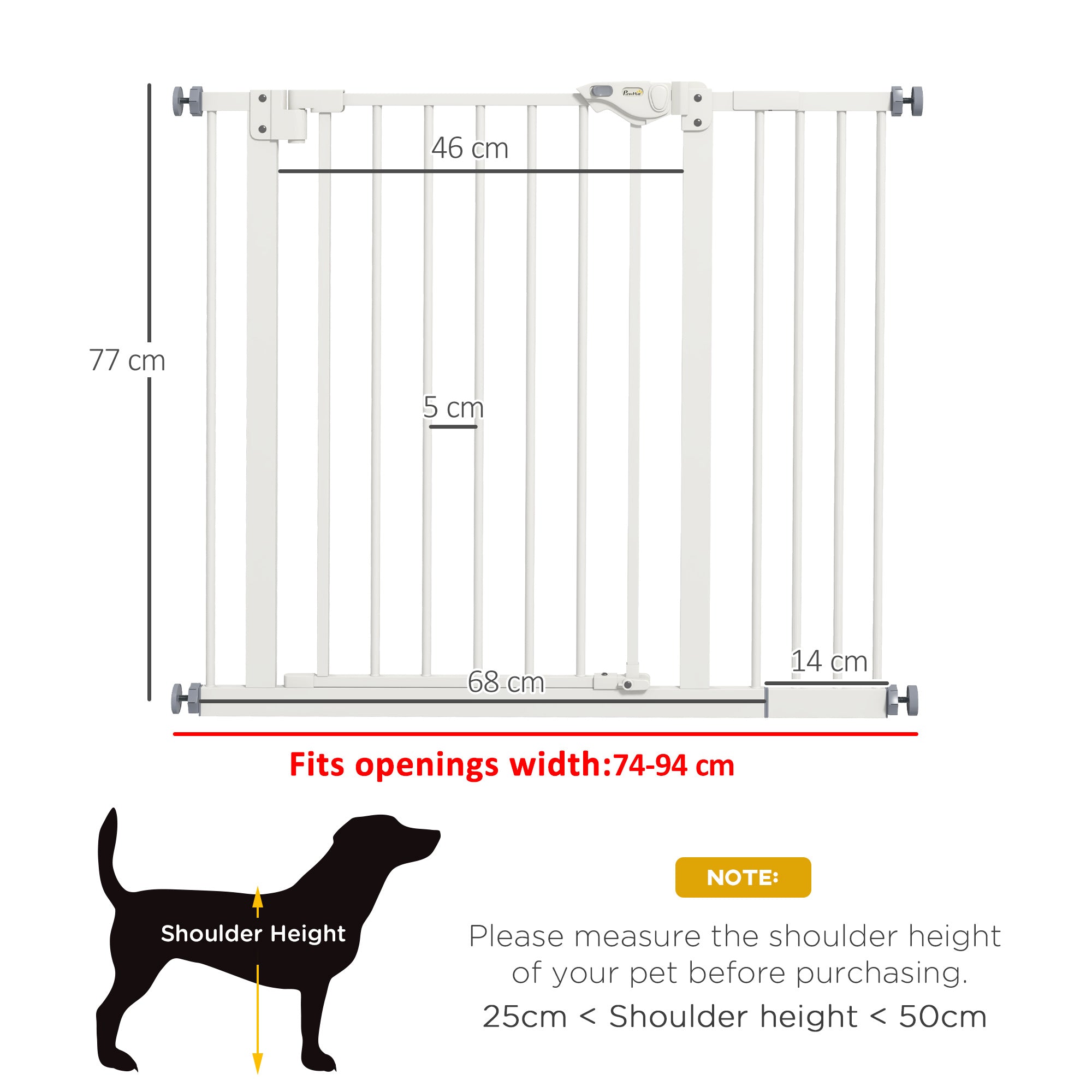 PawHut Metal 74-94cm Wide Adjustable Dog Gate White - North Peak Garden Furniture