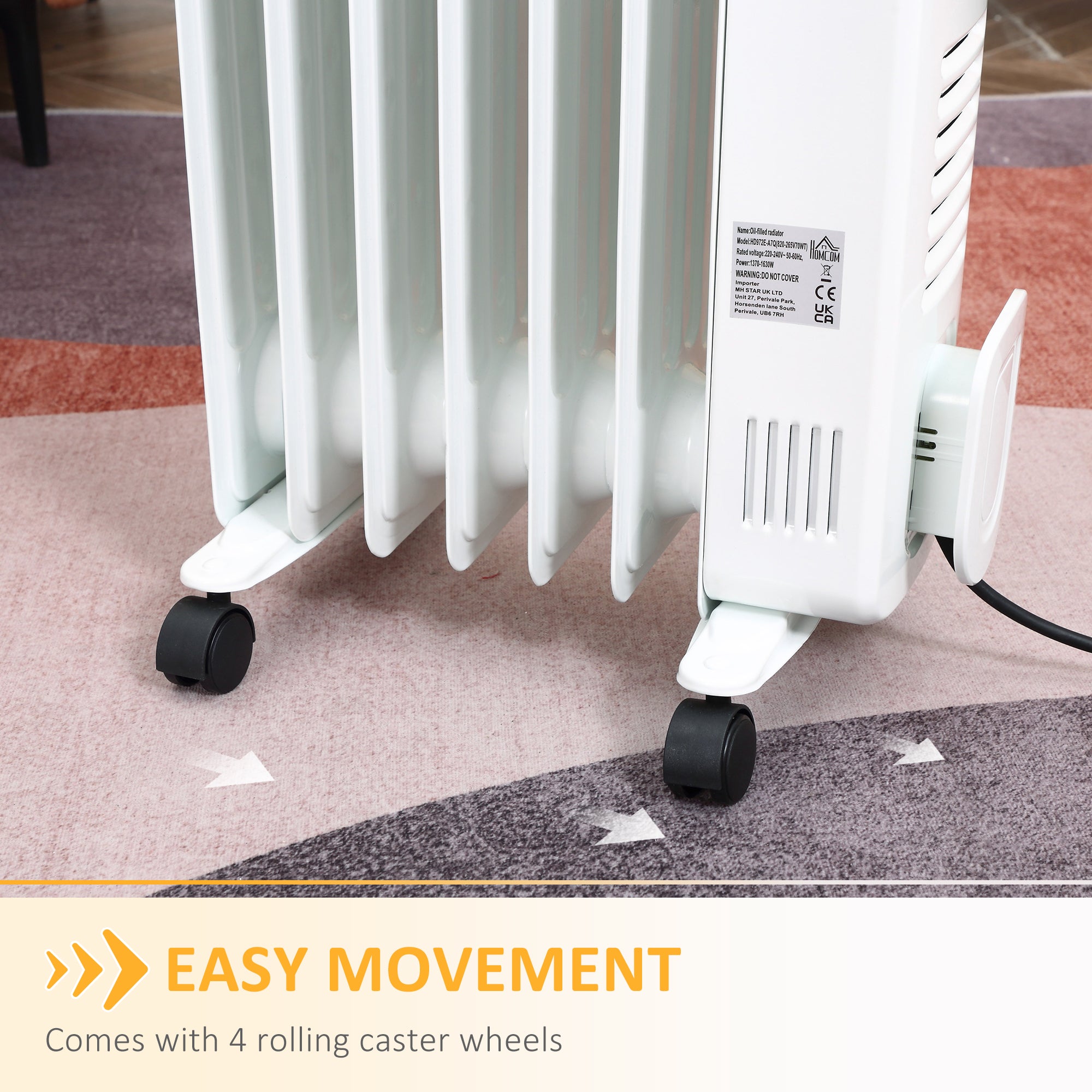 HOMCOM 1500W Digital Oil Filled Radiator, 7 Fin, Portable Electric Heater with LED Display, Built-in Timer, 3 Heat Settings, Safety Cut-Off and Remote Control, White - North Peak Garden Furniture