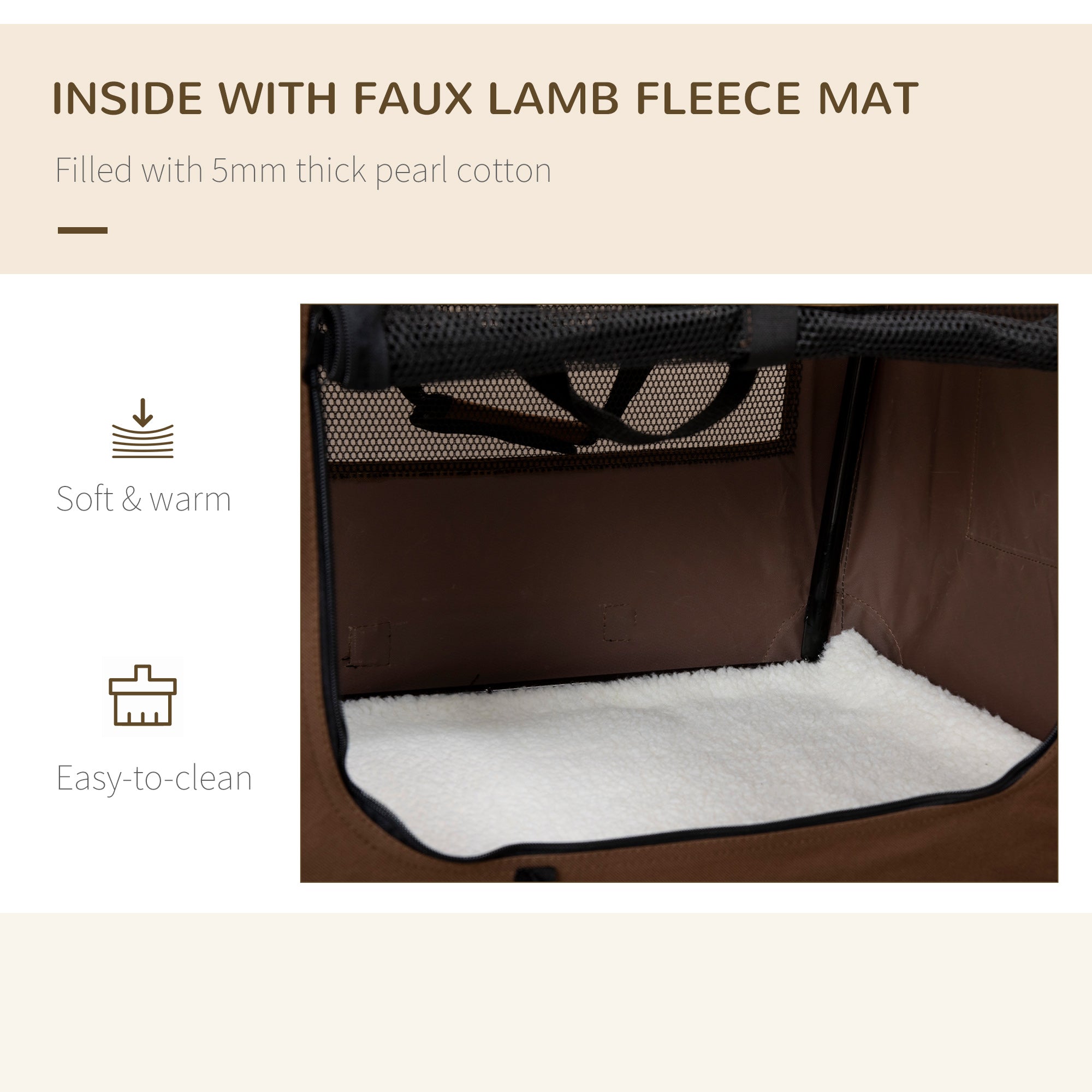PawHut 60cm Foldable Pet Carrier, with Cushion, for Mini Dogs and Cats - Brown - North Peak Garden Furniture