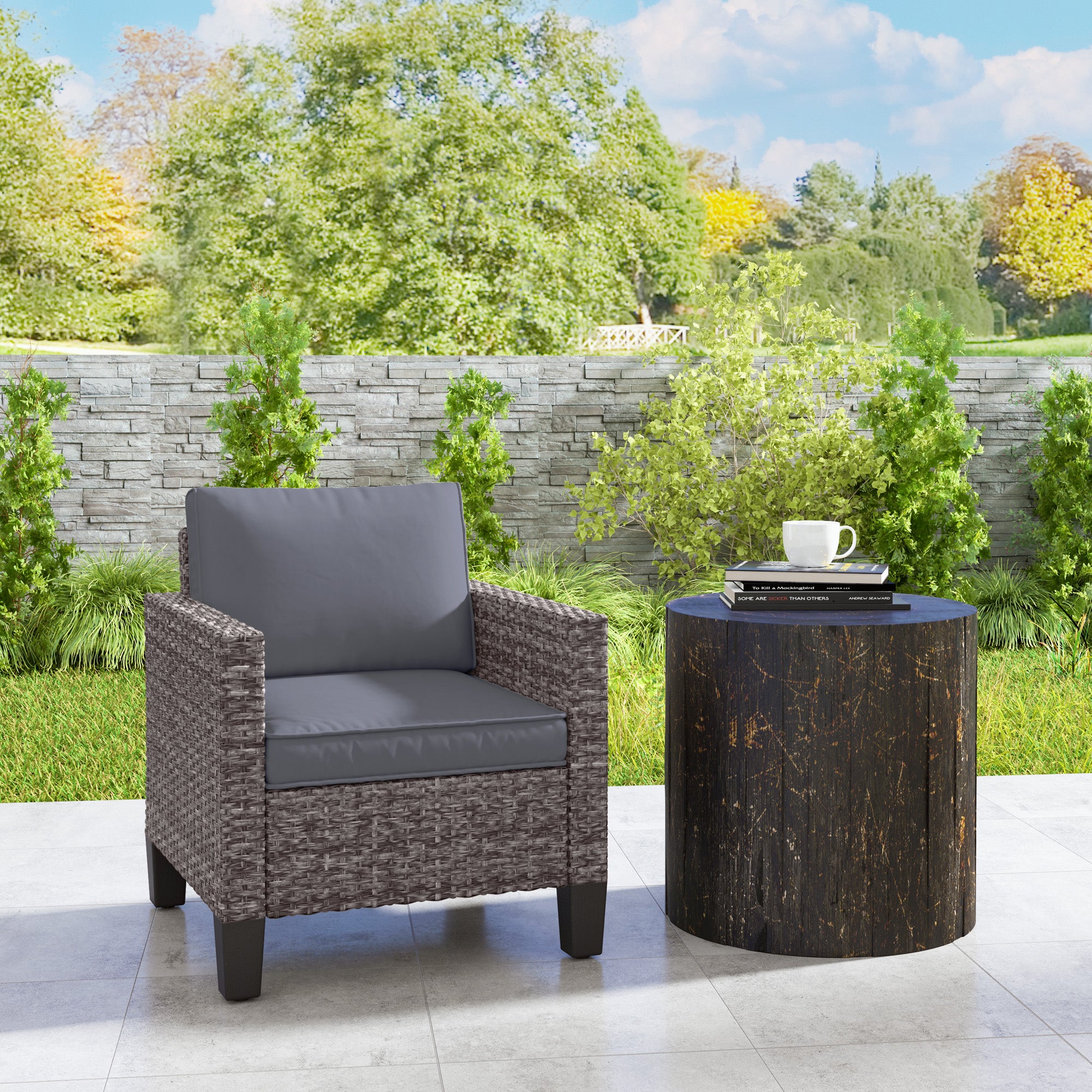 Outsunny Single Rattan Armchair, with Cushions - Mixed Grey - North Peak Garden Furniture