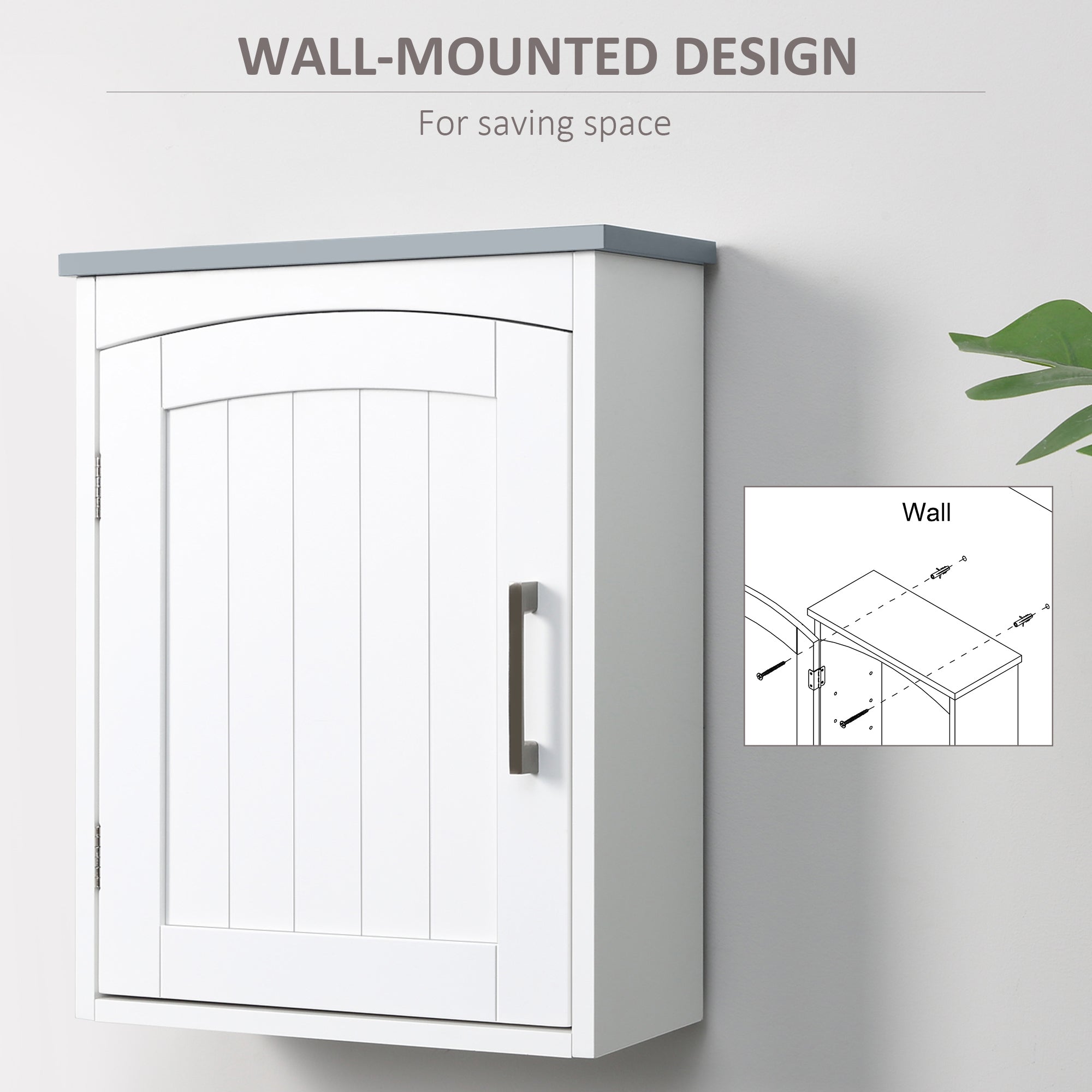 kleankin Bathroom Cabinet Wall Mounted, Modern Bathroom Wall Cabinet with Arched Door and Adjustable Shelf, Bathroom Storage Cabinet, Light Grey and White - North Peak Garden Furniture