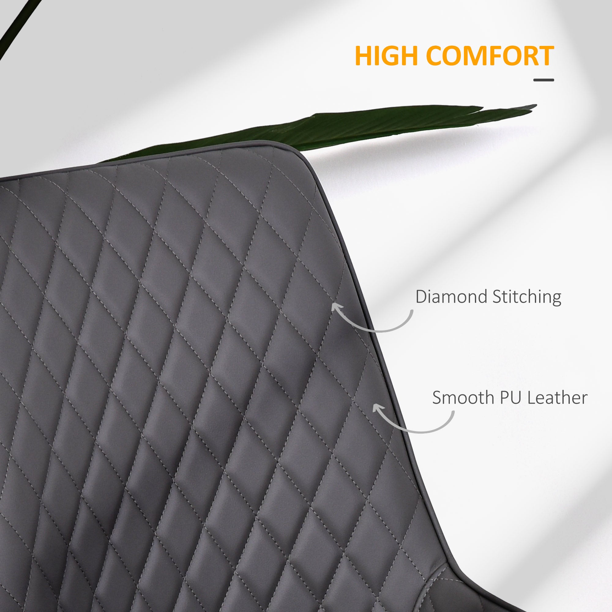 HOMCOM Set Of 2 Quilted PU Leather Dining Chairs with Metal Frame 4 Legs Foot Caps Home Seating Modern Stylish Executive Grey - North Peak Garden Furniture