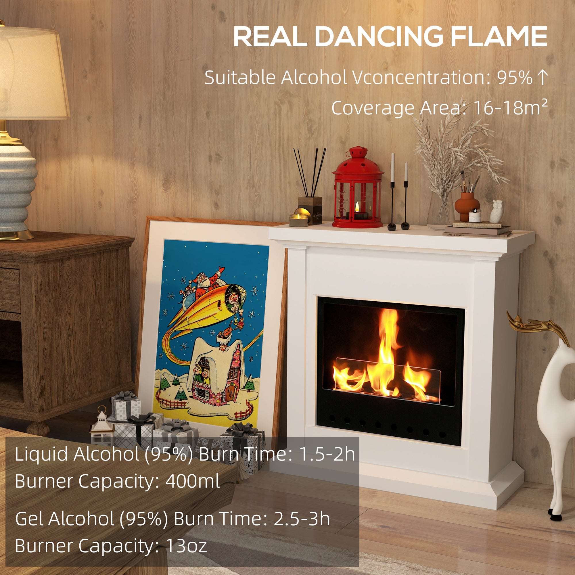 HOMCOM Bioethanol Fire Heater, with Mantelpiece - White