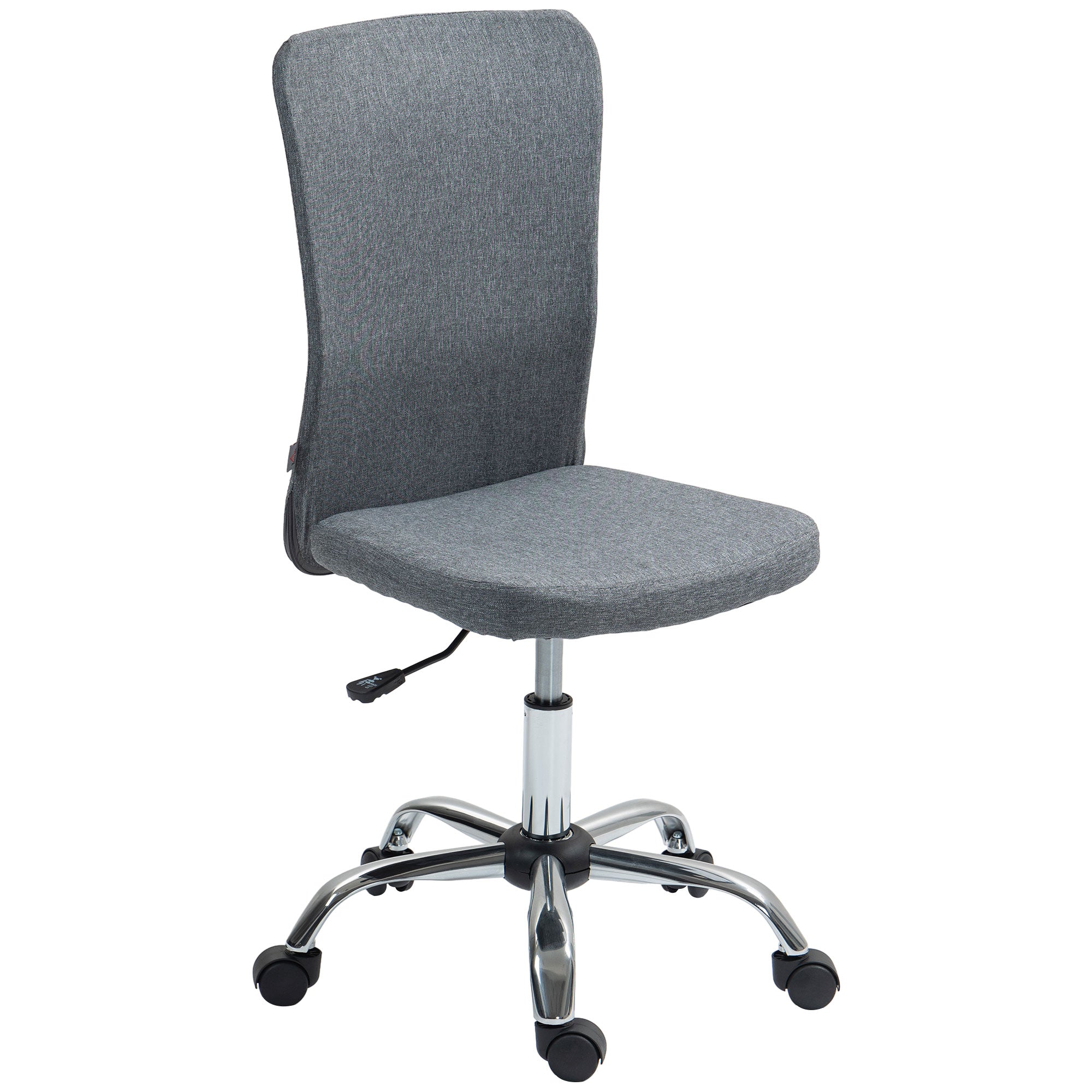 HOMCOM Armless Computer Desk Chair, Fabric Swivel Office Chair, Makeup Vanity Chair with Height Adjustable, Wheels, for Home Study Bedroom, Grey - North Peak Garden Furniture