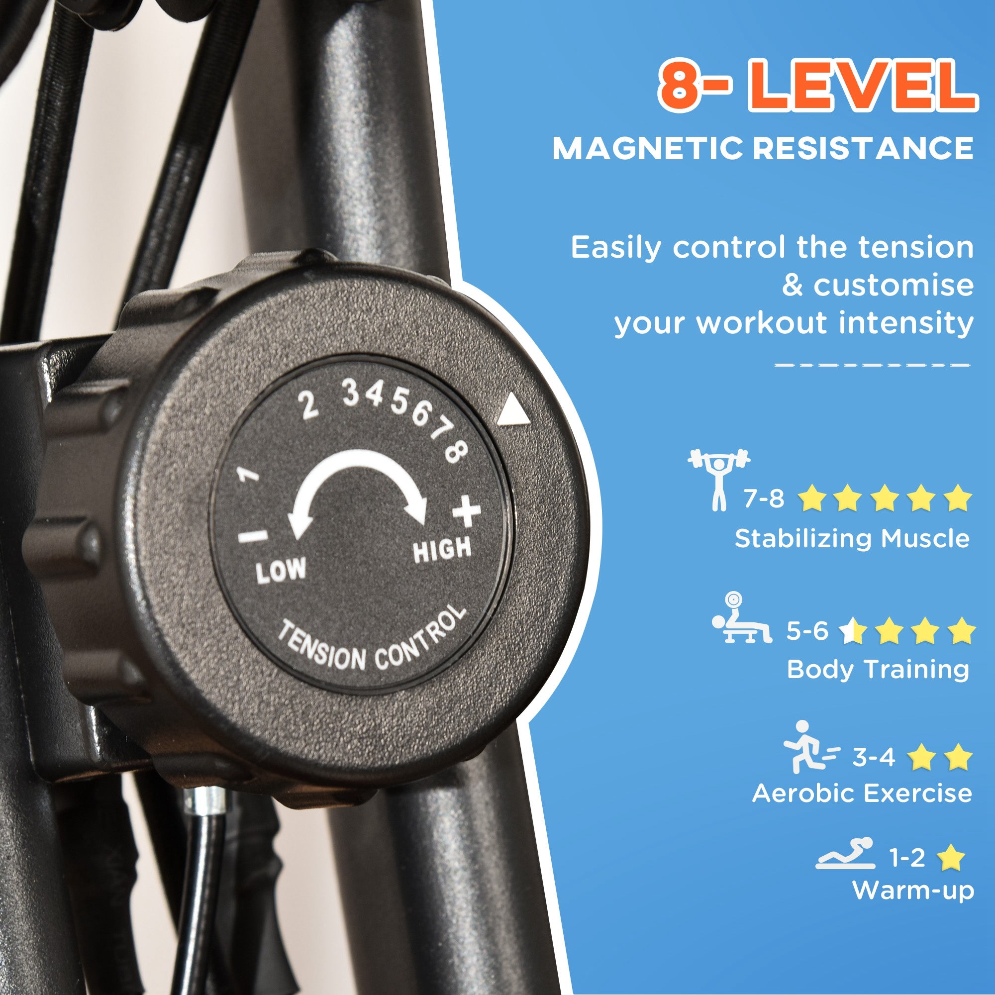 HOMCOM 2-in-1 Folding Exercise Bike with 8-Level Magnetic Resistance, Arm Resistance Band, Pulse Sensor, Blue - North Peak Garden Furniture