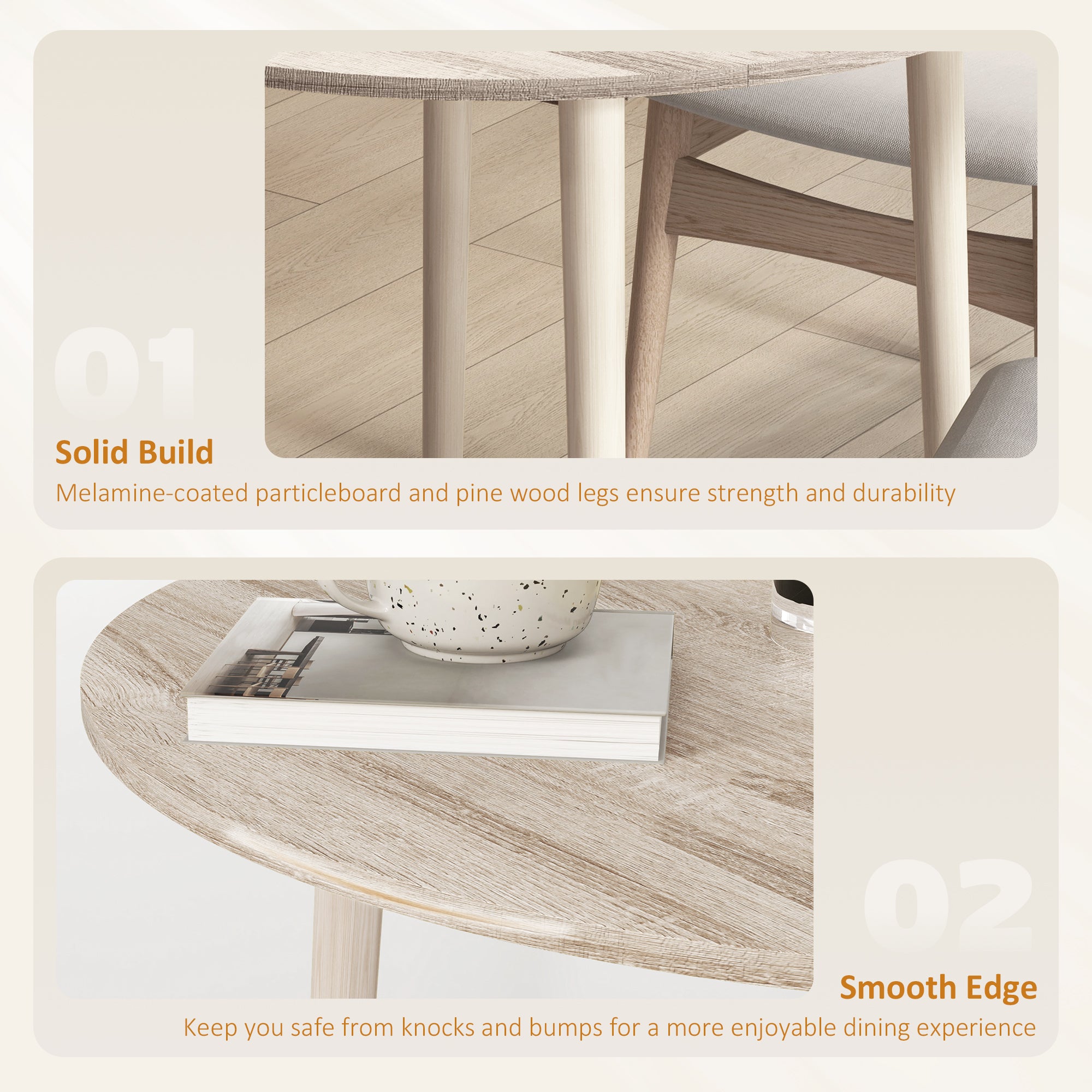 HOMCOM Folding Dining Table for 4, Round Drop Leaf Table, Modern Space Saving Small Kitchen Table with Wood Legs for Dining Room, Natural