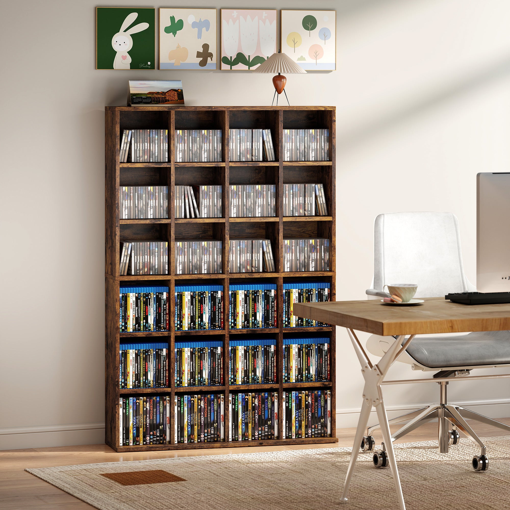 HOMCOM CD Storage Unit with Adjustable Shelves, 89 x 130.5 cm, Rustic Brown